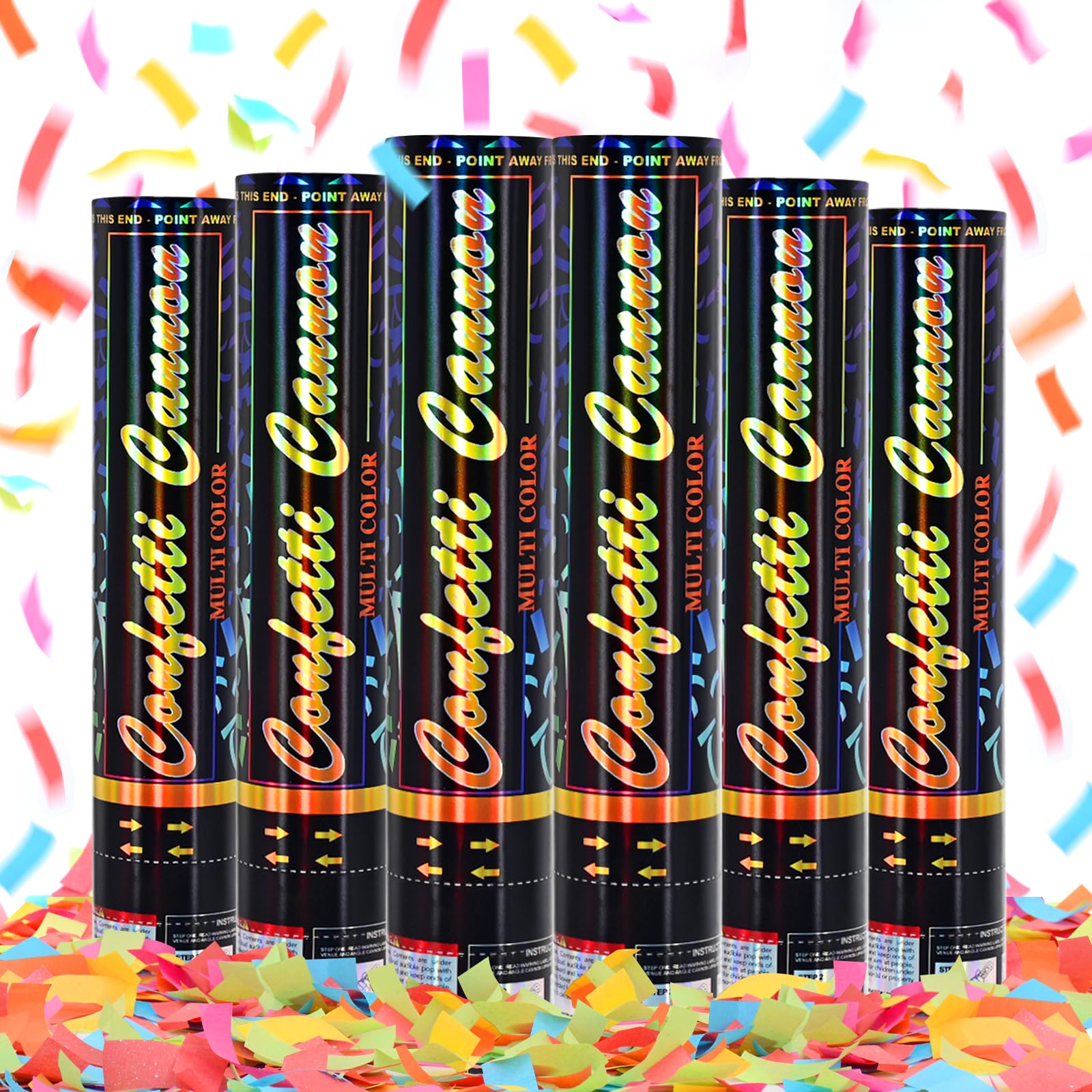 Confetti Cannon 6Pack Biodegradable Confetti Poppers Multicolor Party Confetti Shooters Party Poppers 12inch Cannon Launches 15-20ft for Birthday Wedding Graduation New Years Celebration Decorations