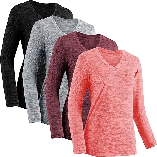 Camisas que absorben la humedad para mujer, de secado rápido, atléticas, de manga larga, camisetas de entrenamiento con cuello en V para mujer