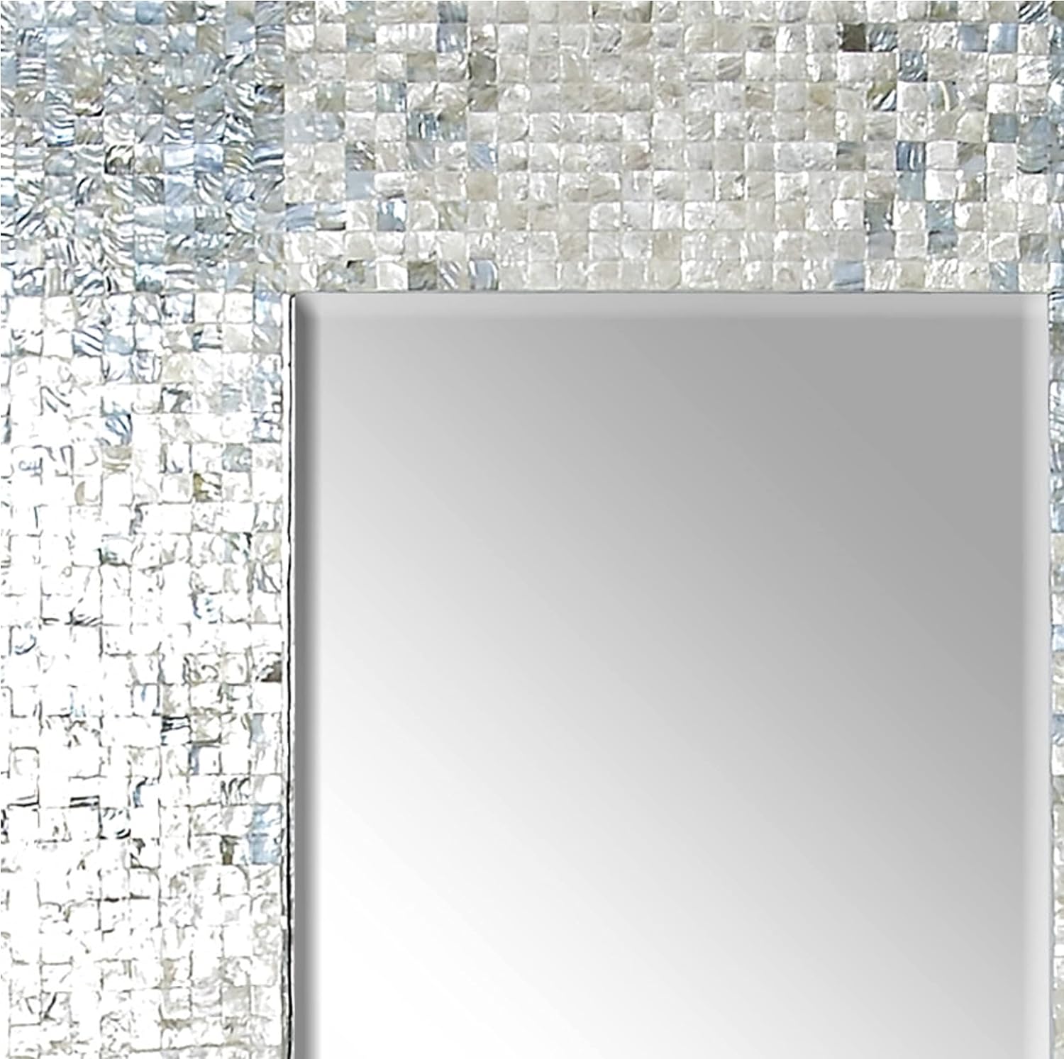 Deco 79 Mother of Pearl Shell Handmade Room Wall Mirror Entryway Mirror with Blue Corners, Wall Mounted Mirror 36" x 1" x 70", Cream