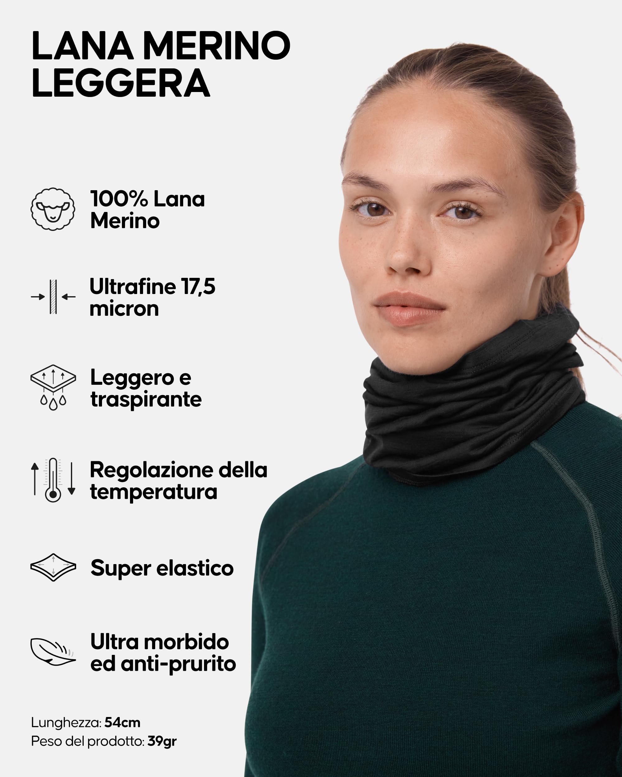 DANISH ENDURANCE Scaldacollo Leggero 100% Lana Merino, Copricollo Invernale Multifunzione, per Uomo e Donna