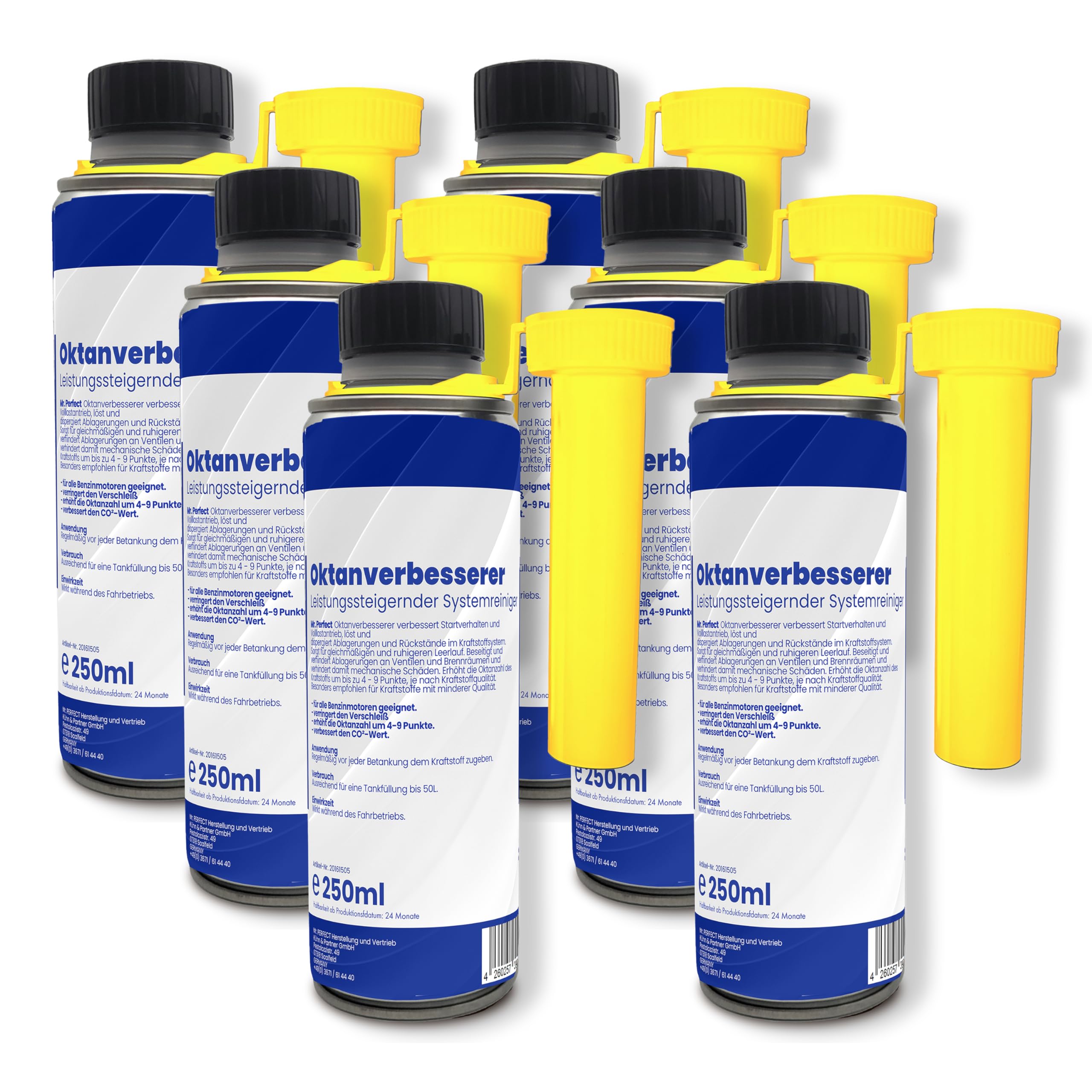 Mr. Perfect - Leistungsstarker Oktanverbesserer 6x250 ml | Kraftstoffeffizienz steigernder Systemreiniger | Additiv für verbesserte Benzinverbrennung | Motorreiniger für sämtliche Benzinmotoren