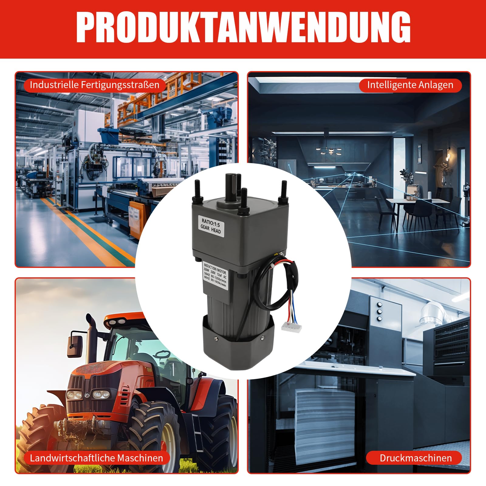 Elektrischer Getriebemotor, 250W 220V Elektromotor Hohe Effizienz Vorwärts- Und Rückwärtsdrehbar für Intelligenten Geräten, Tierhaltungsmaschinen