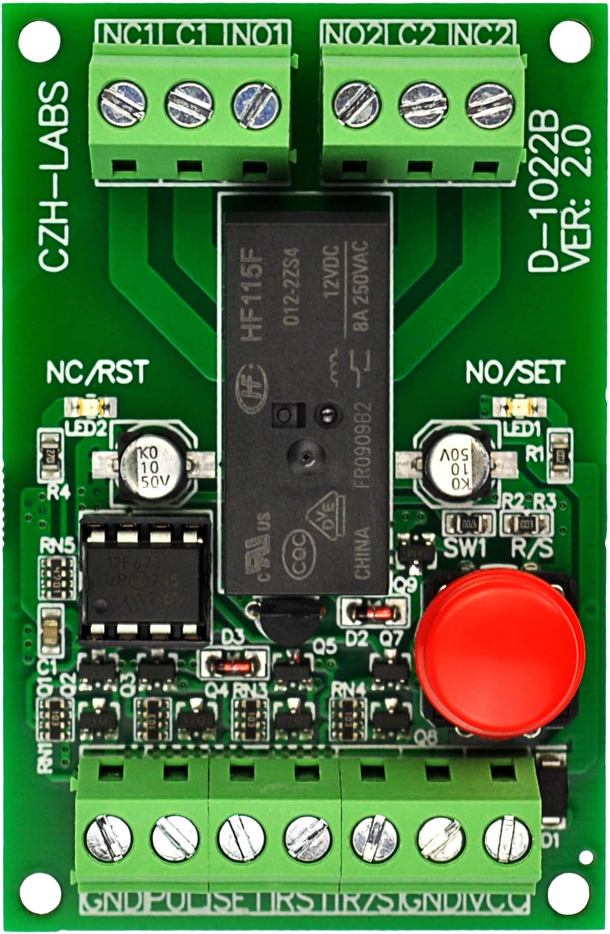 ELECTRONICS-SALON Panel Mount Momentary-Switch/Pulse-Signal Control Latching DPDT Relay Module,12V