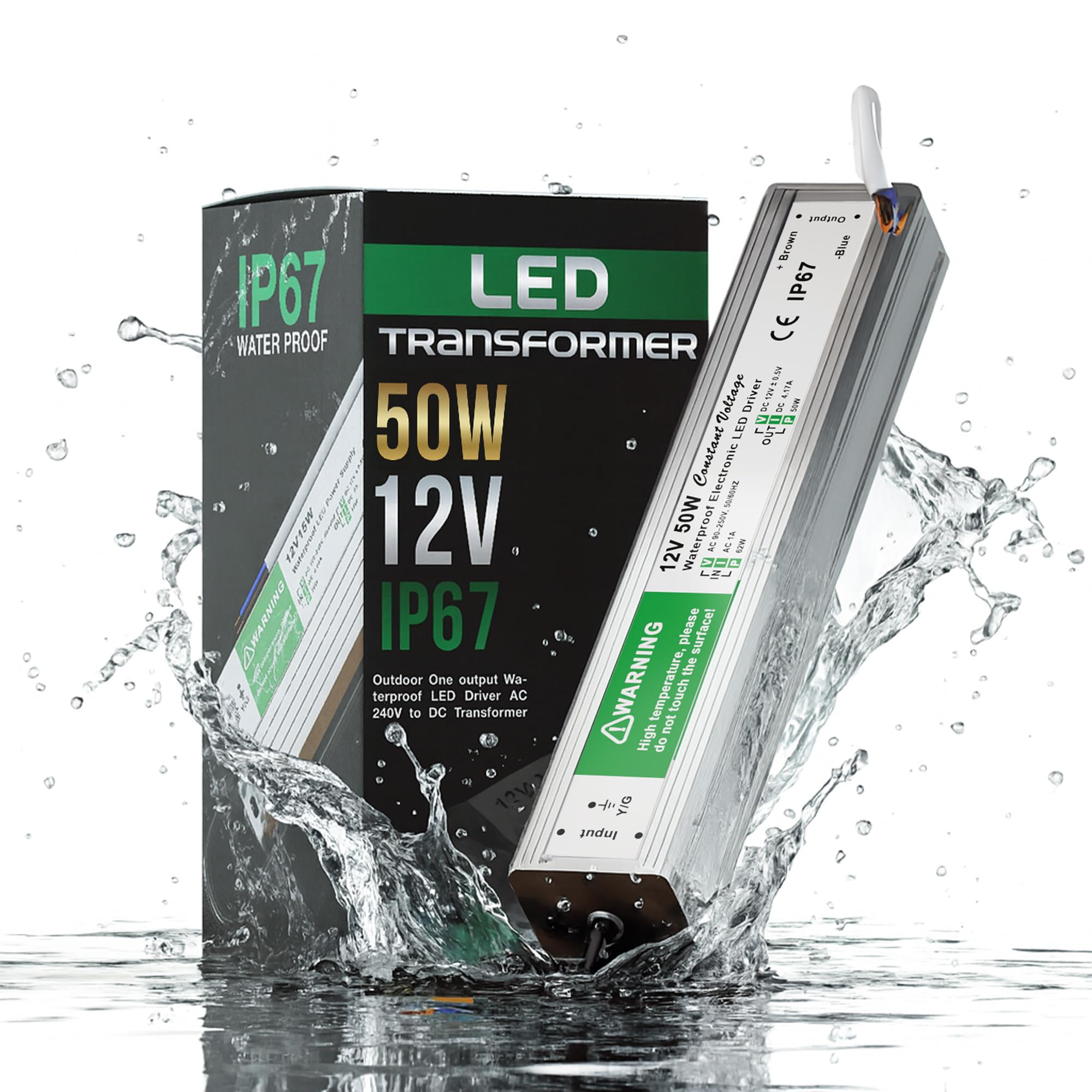 DC 12V 50W Waterproof LED Driver Power Supply Transformer IP67 Aluminium Case Flicker-Free for Indoor Outdoor Lighting Strips Bulbs Projects