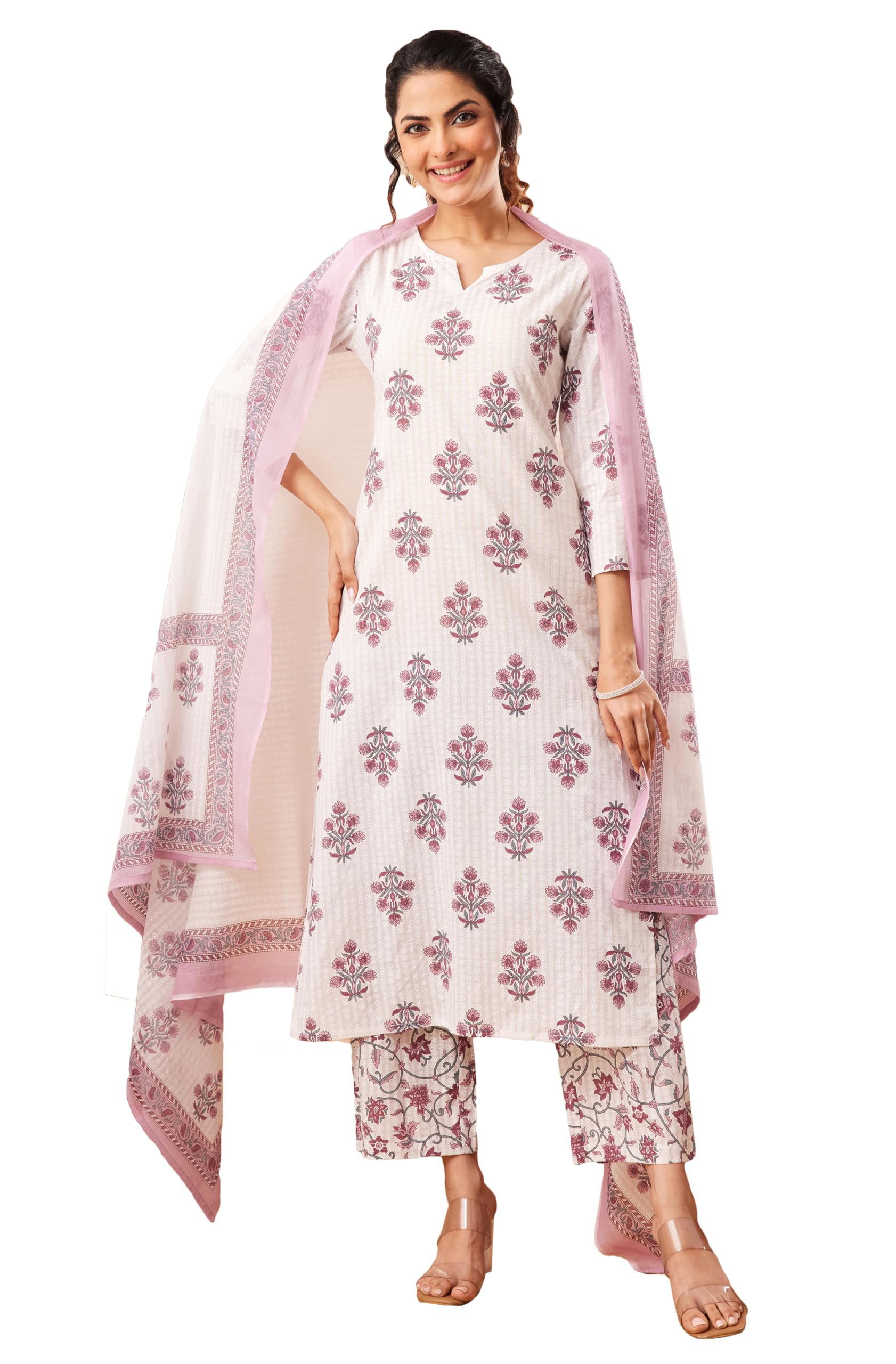 janasya Women's Off White Pure Cotton Floral Printed Straight Kurta Set-picture-31