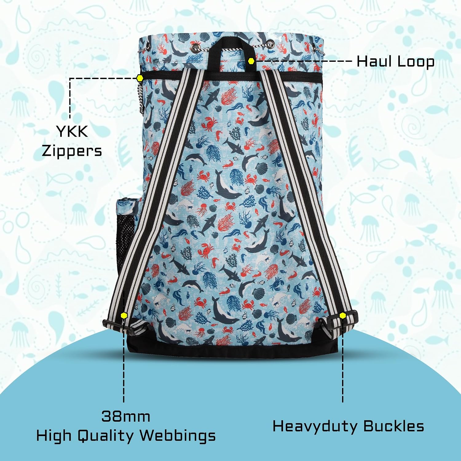 WHACKK Aqua Unisex Swimming Bag |Water Sports |Dry Bags |Wet Pocket |Accessories |Beach Bag |Drawstring Backpack |Netball Backpack - Made in India