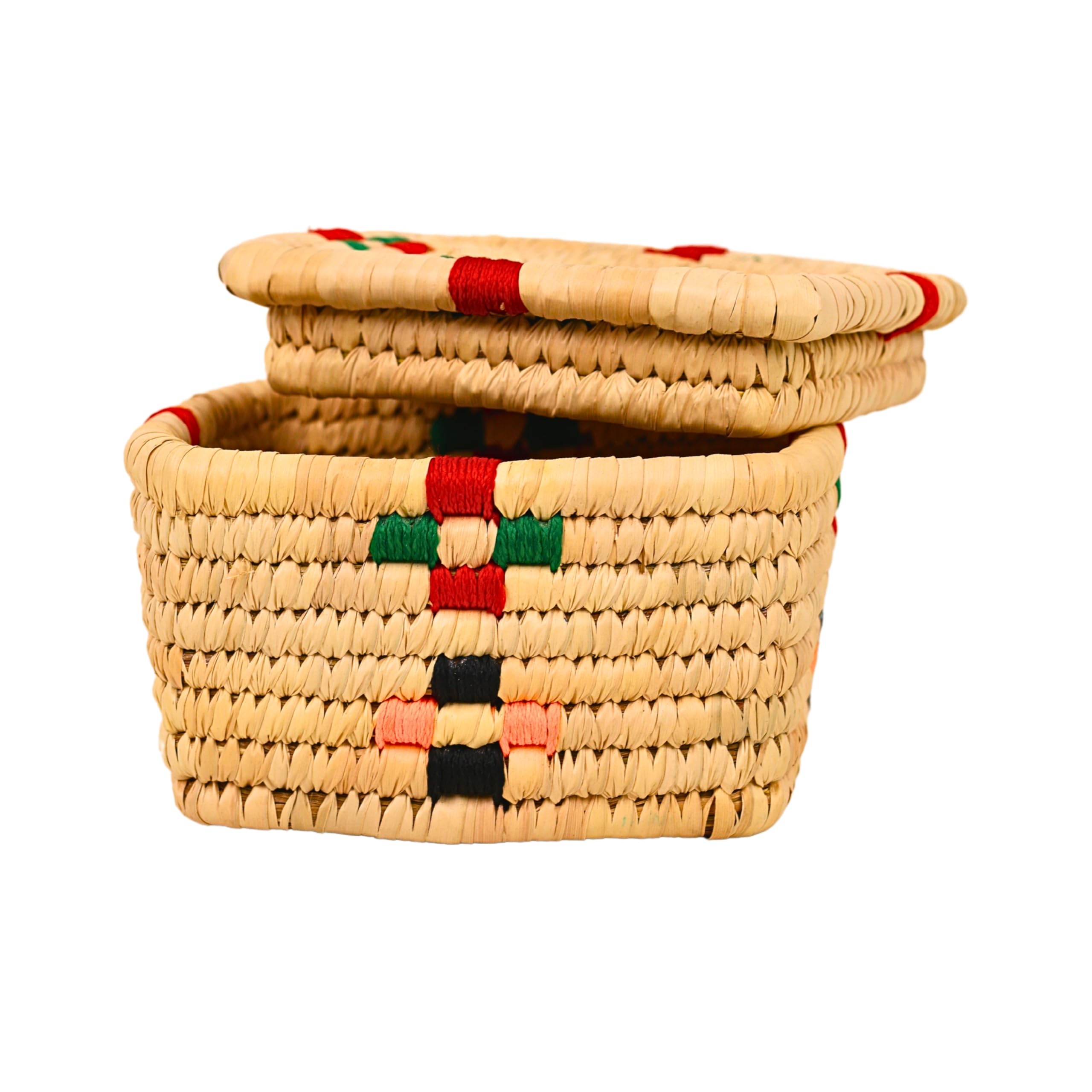 Natriel Eco-Friendly Handcrafted Natural Fiber Sabai Grass Square Basket with Lid, 13x8 cm, Multipurpose Bin