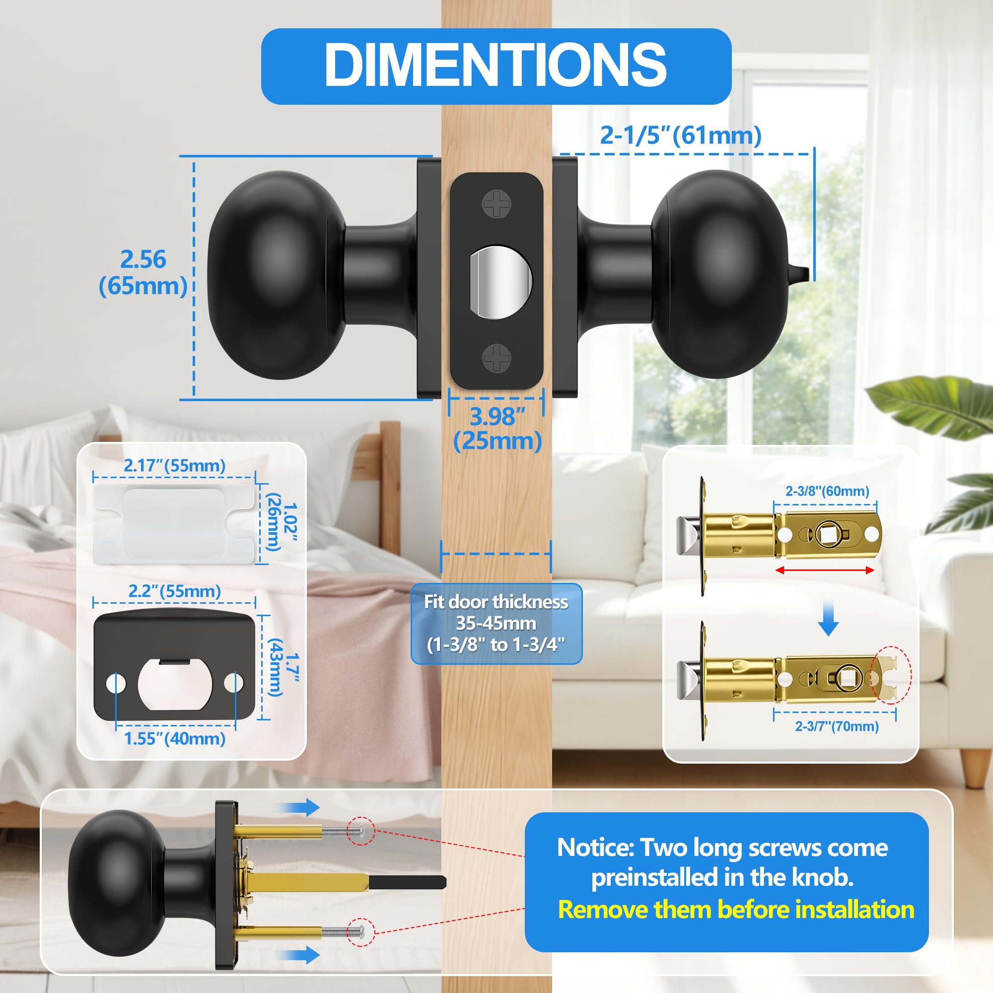 Matte Black Privacy Door Knobs - 10 Pack -5