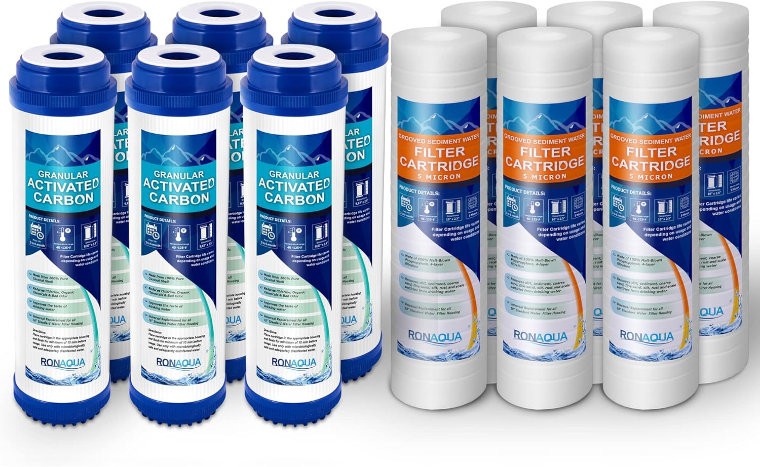 6 Granular Activated Carbon Coconut Shell Filters, Removes Sand, Dirt, Silt, Rust