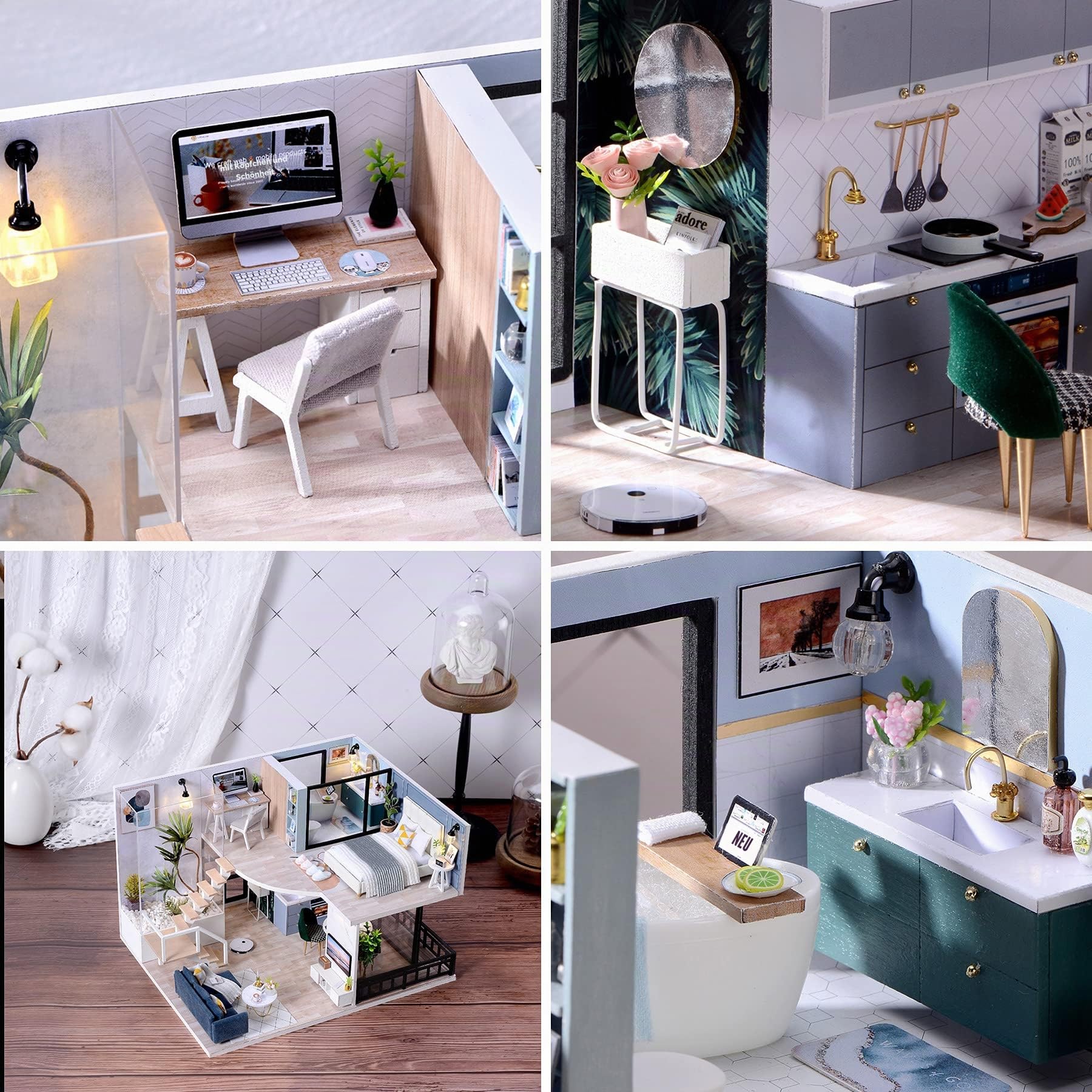Cuteefun DIY Miniatur Puppenhaus Kit zum BAU Miniatur Loft-Haus mit Musik Möbeln und Werkzeugen Selber Bauen Kreative Bastelgeschenkidee (Freizeit)
