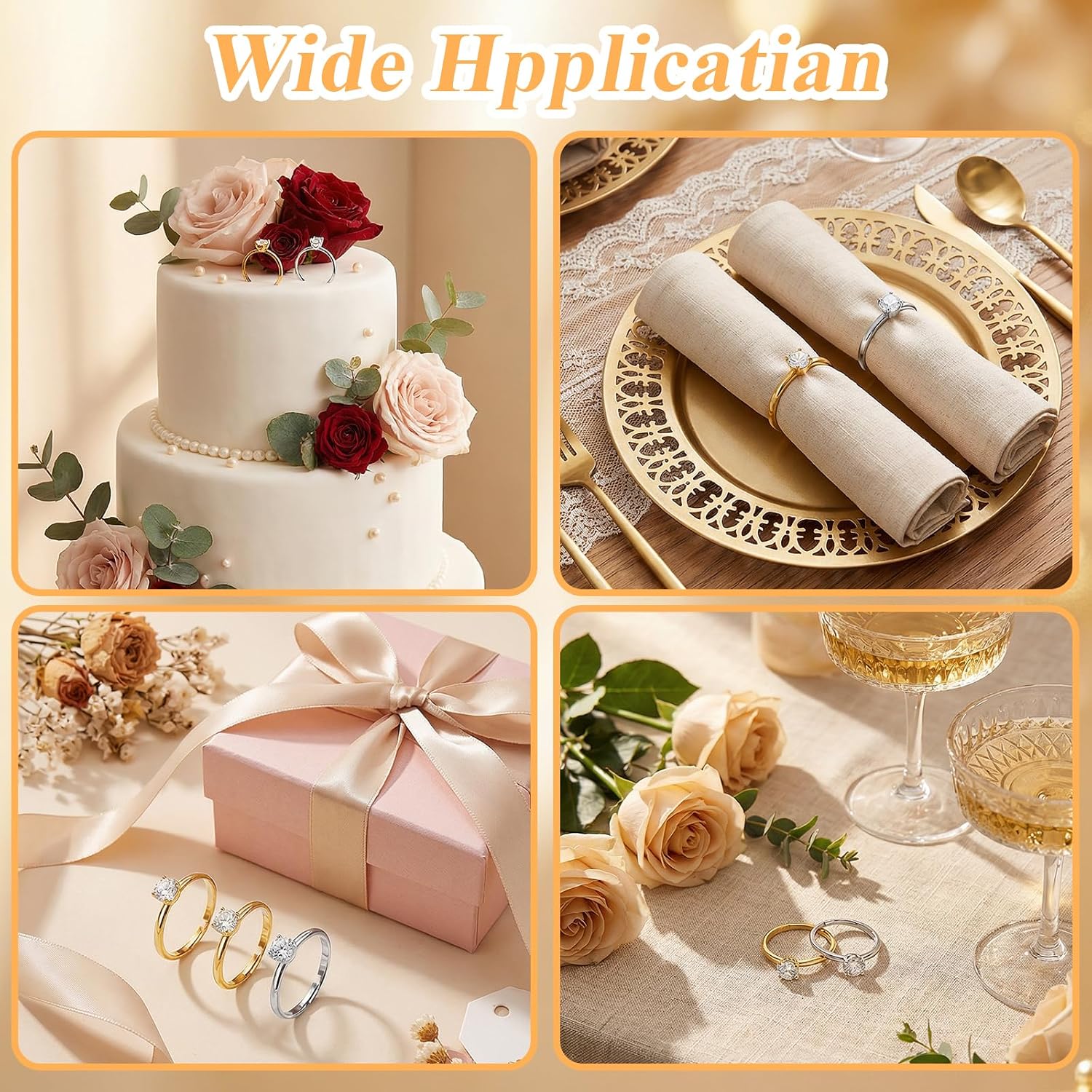 40 Pcs Fake Diamond Ring, Adjustable Metal Bridal Shower Ring Game, Fake Rings for Wedding Party Wedding Table Decorations Cupcake Toppers & Party Favors (Gold, Silver)