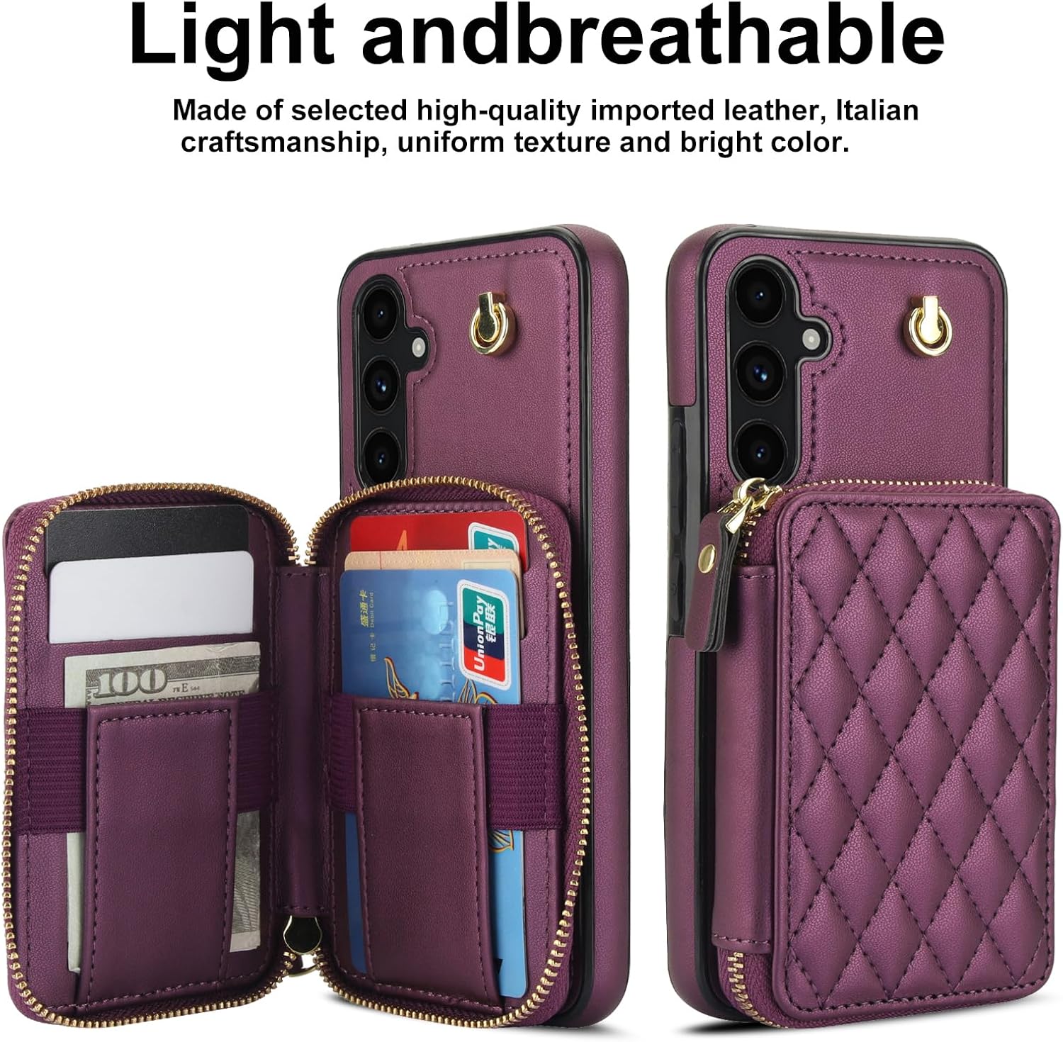 Phone Case for Samsung Galaxy A54 5G Wallet Cell Cover with Tempered Glass Screen Protector Wrist Crossbody Strap RFID Blocking Credit Card Holder A545G A 54 54A 4G G5 SM A546U Women Girls Dark Purple