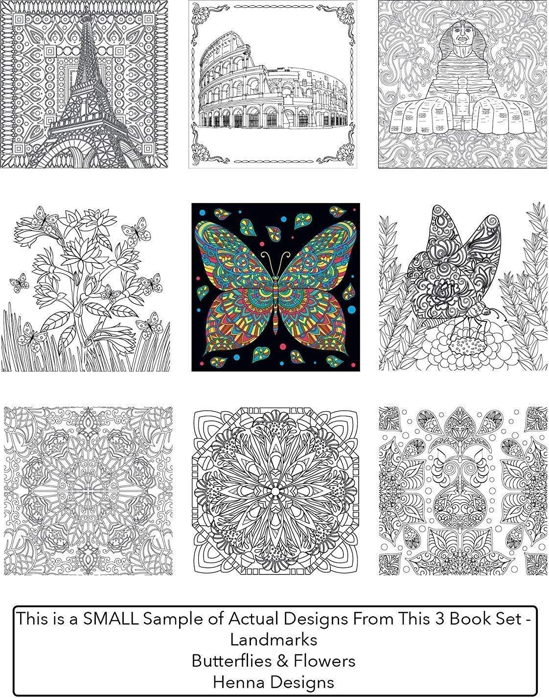 Creatively Calm Studios Adult Coloring Book Bundle - All 3 Sets, 3 books each set, 9 Books Total. Animals, Butterflies, Mandalas and more