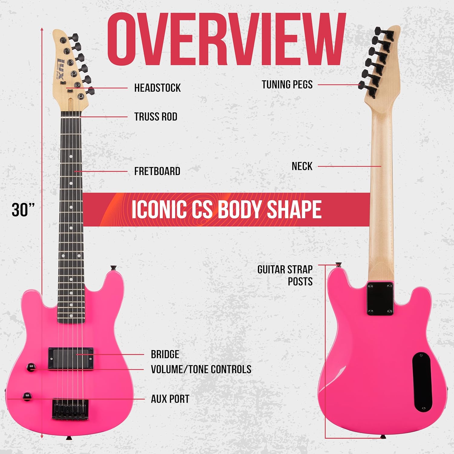 LyxPro CS 30” Left Hand Electric Guitar Kit for Beginner, Intermediate & Pro Players with Guitar, Amp Cable, 6 Picks & Learner’s Guide, Solid Wood Body, Volume/Tone Controls, 5-Way Pickup - Pink