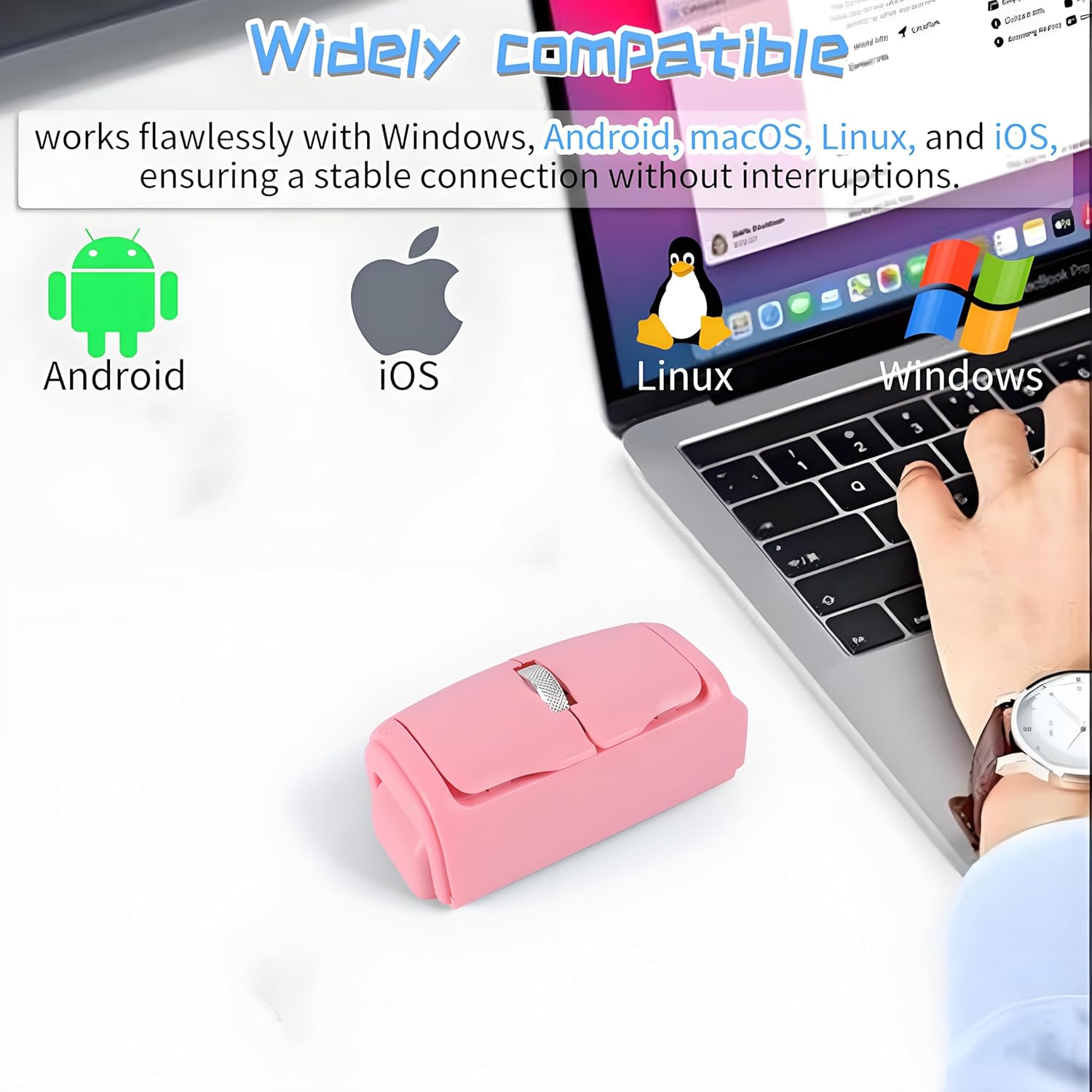 Mini Bluetooth Wireless Mouse Dual-Mode Lazy Finger Ring Mouse - Rotatable Horizontal & Vertical Use, Multi-System Compatible, Ultra Long Battery Life for Laptops, PCs, and Tablets (Pink)