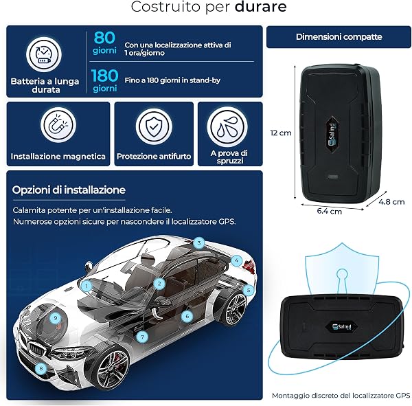 Salind 20 4G, Tracker GPS per Auto, Barche e Altri Veicoli, Localizzatore con App, Magnete Integrato, Batteria a Lunga Durata (Fino a 180gg in Modalità Standby) e Monitoraggio in Tempo Reale - 3
