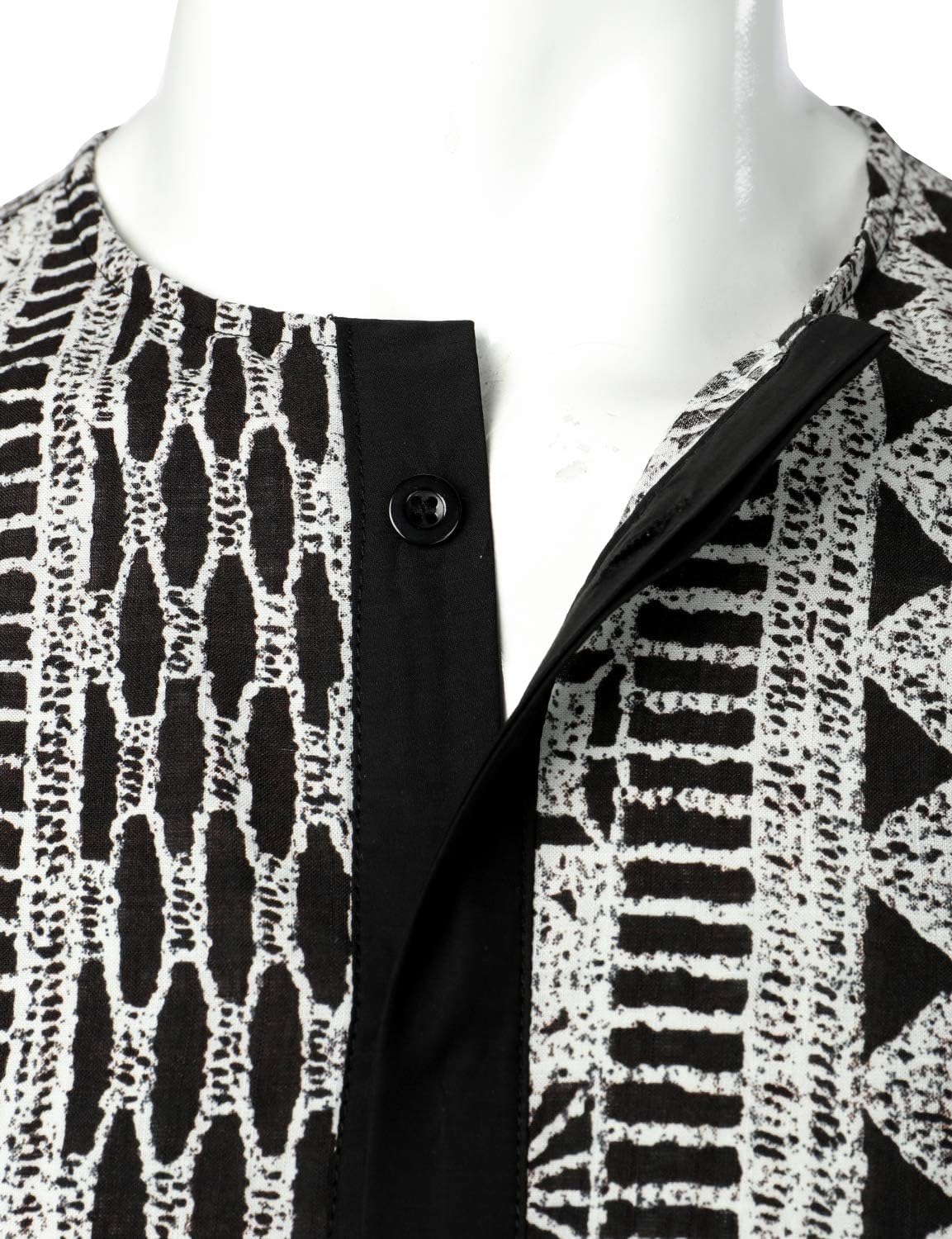 LucMatton Men's African Traditional Pattern Printed Hidden Button Long Sleeve Dashiki Shirt with Pocket - Image 3