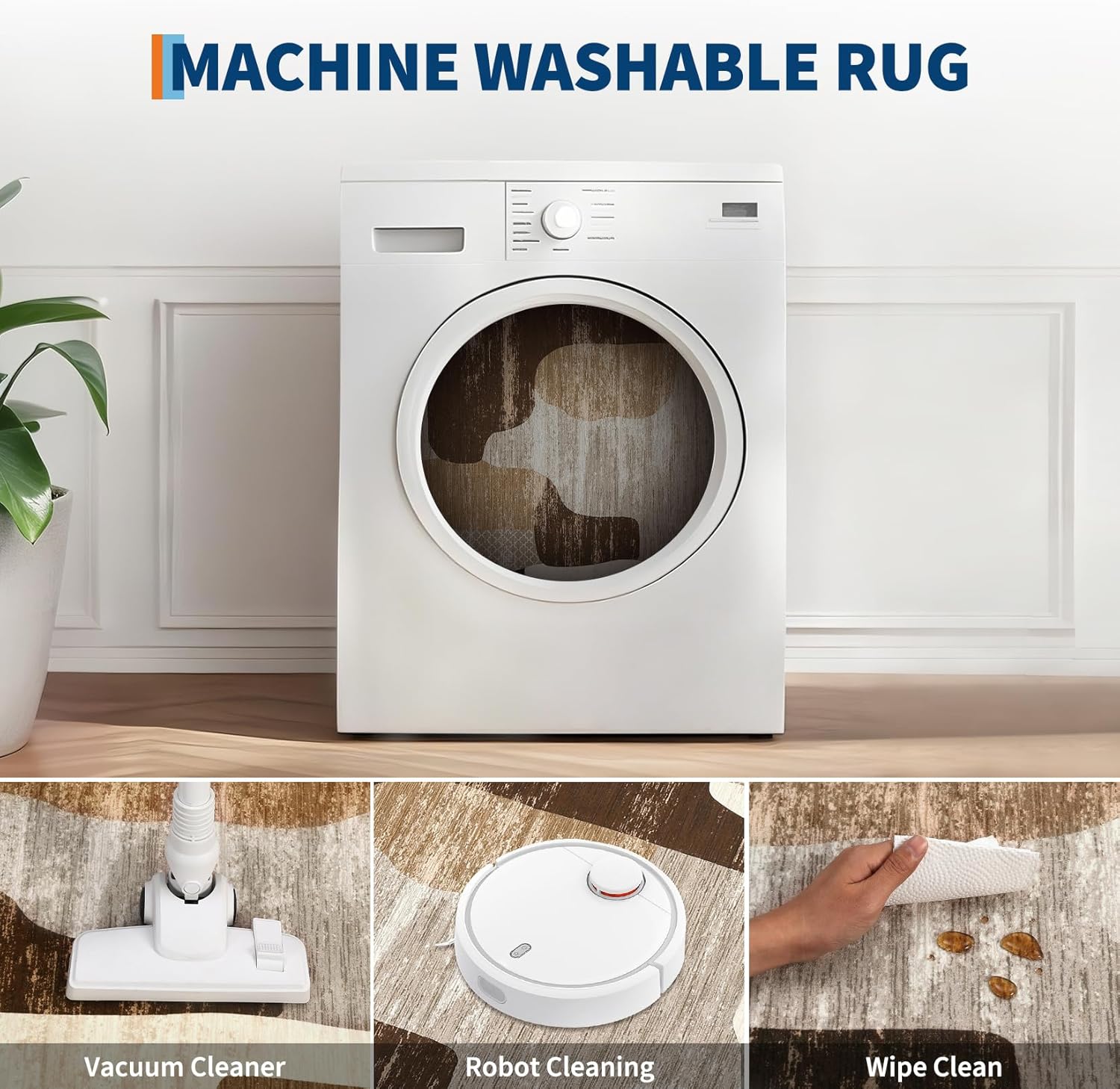 Modern Abstract Runner Rug 2x6 Contemporary Washable Runner for Hallway, Non-Slip Stain-Resistant Carpet, Low Pile Neutral Rugs Print Minimalist Indoor Rug for Laundry Bedroom Bathroom, Brown