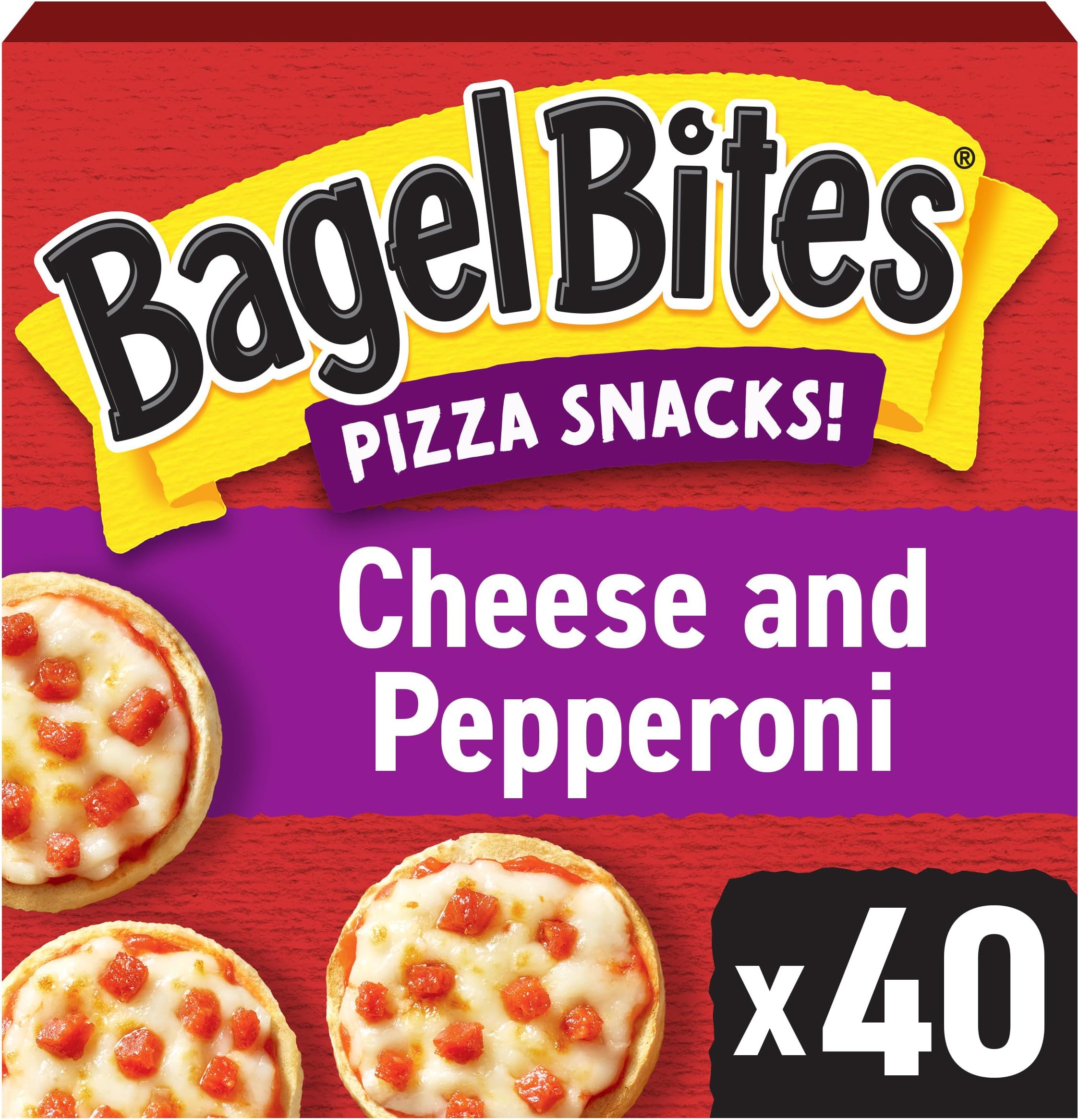 Bagel Bites Mini Pizza Bagel Frozen Snacks, 1 Box, for After-School and Late Night Snacking, Cheese and Pepperoni, No High-Fructose Corn Syrup and No Artificial Flavors, 40 ct