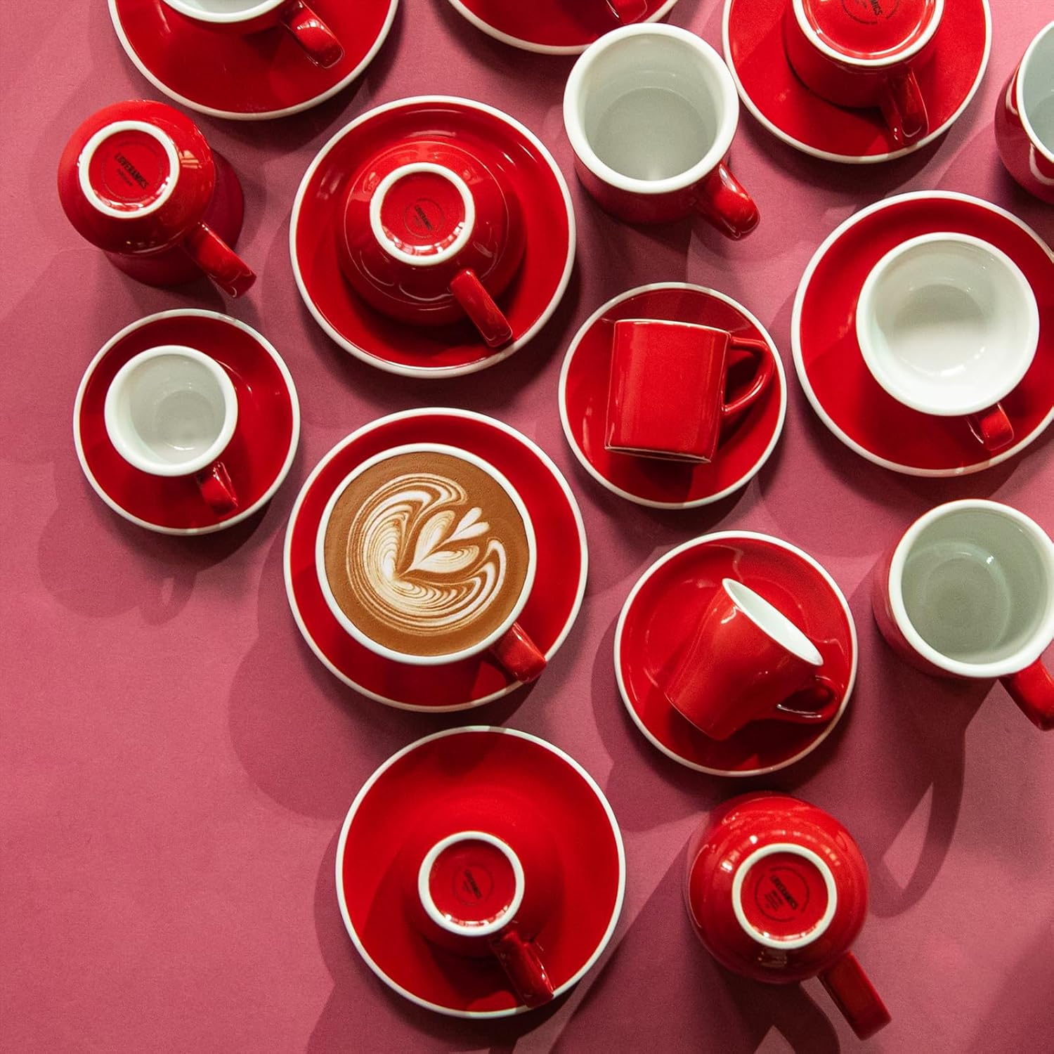 Loveramics Latte Art Mug with Saucer, 10 oz Ceramic Coffee cups with Round Bottom for Latte, Cappuccino, Tea, Espresso, Thick-walled Stoneware Cup Set for Barista - Regular Colours (Red, 10OZ)
