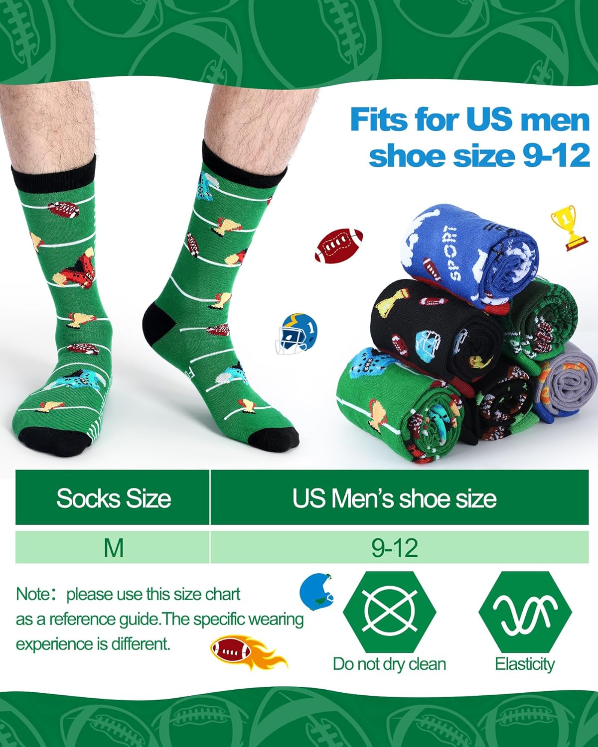 Patelai 6 Pairs Novelty Football Socks for Men Funny Football Gift Crew Socks for Men Sports Team Lovers Birthday Winter - Image 5