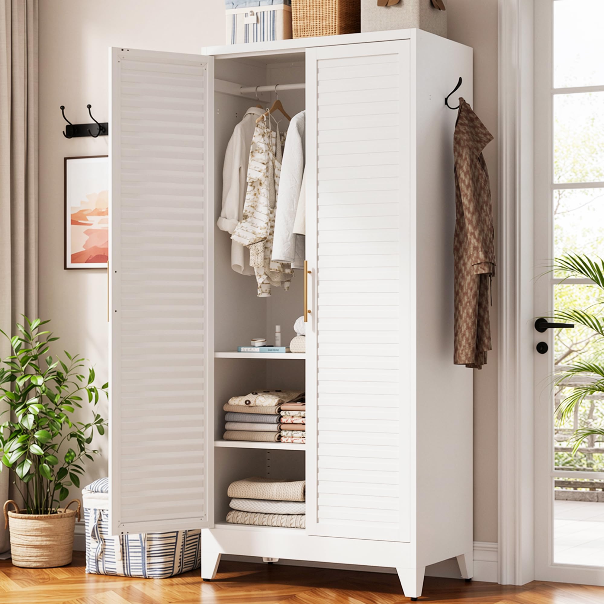 White Steel Wardrobe Closet Cabinet