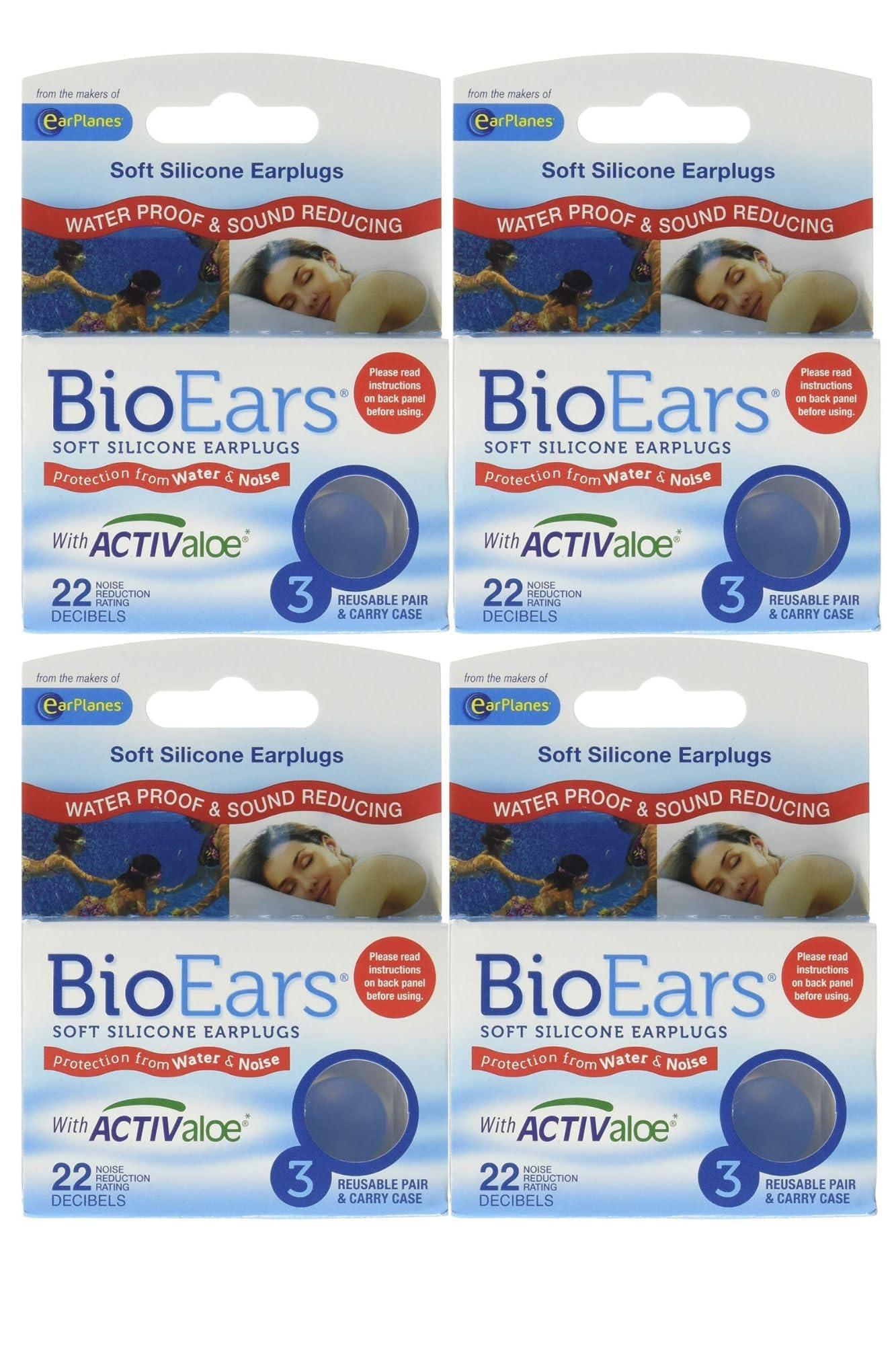 Soft Silicone Earplugs 3 Pairs (Pack of 4)