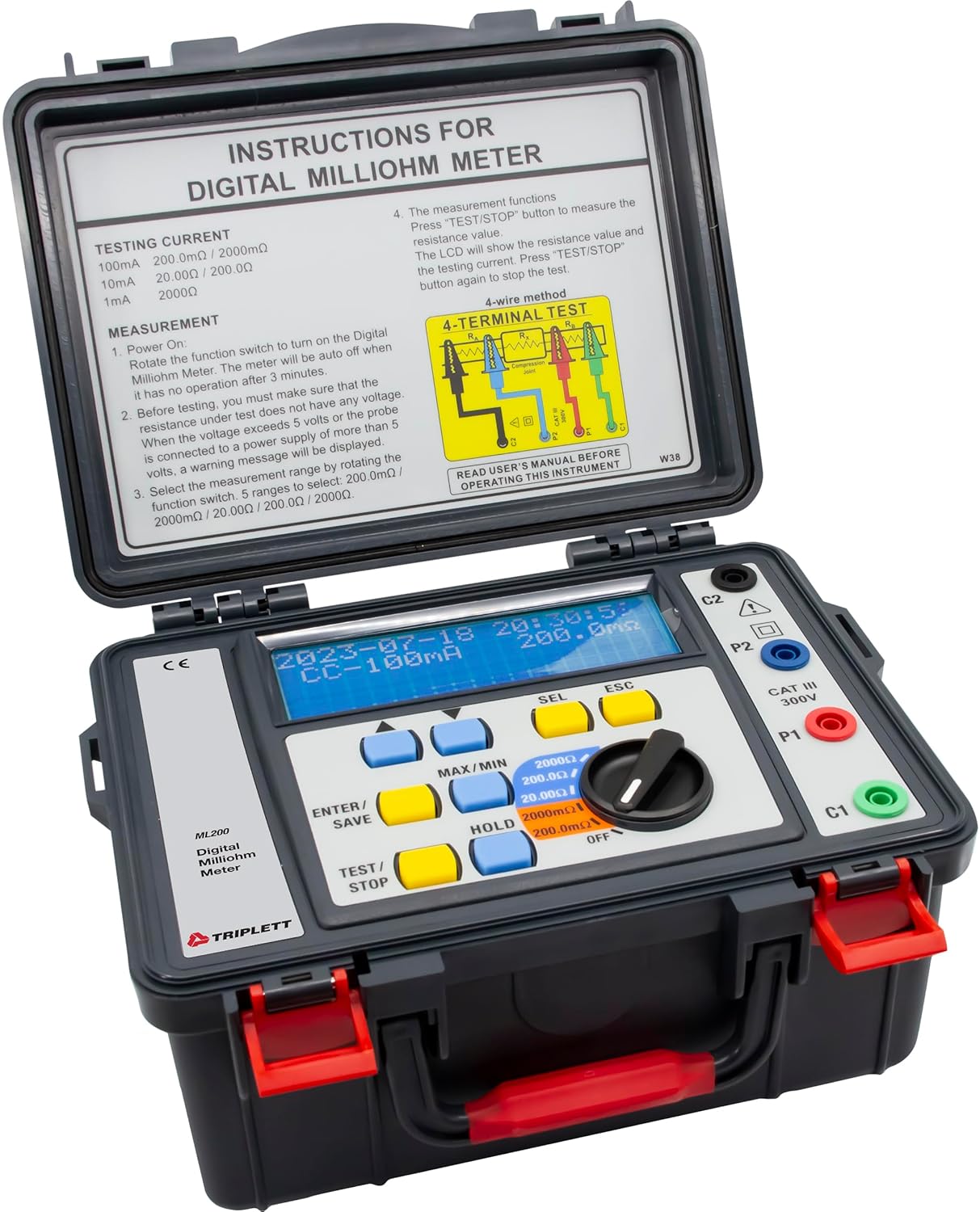 Triplett ML200 Battery Powered 4-Wire Milliohm Meter - Resistance, Conductivity