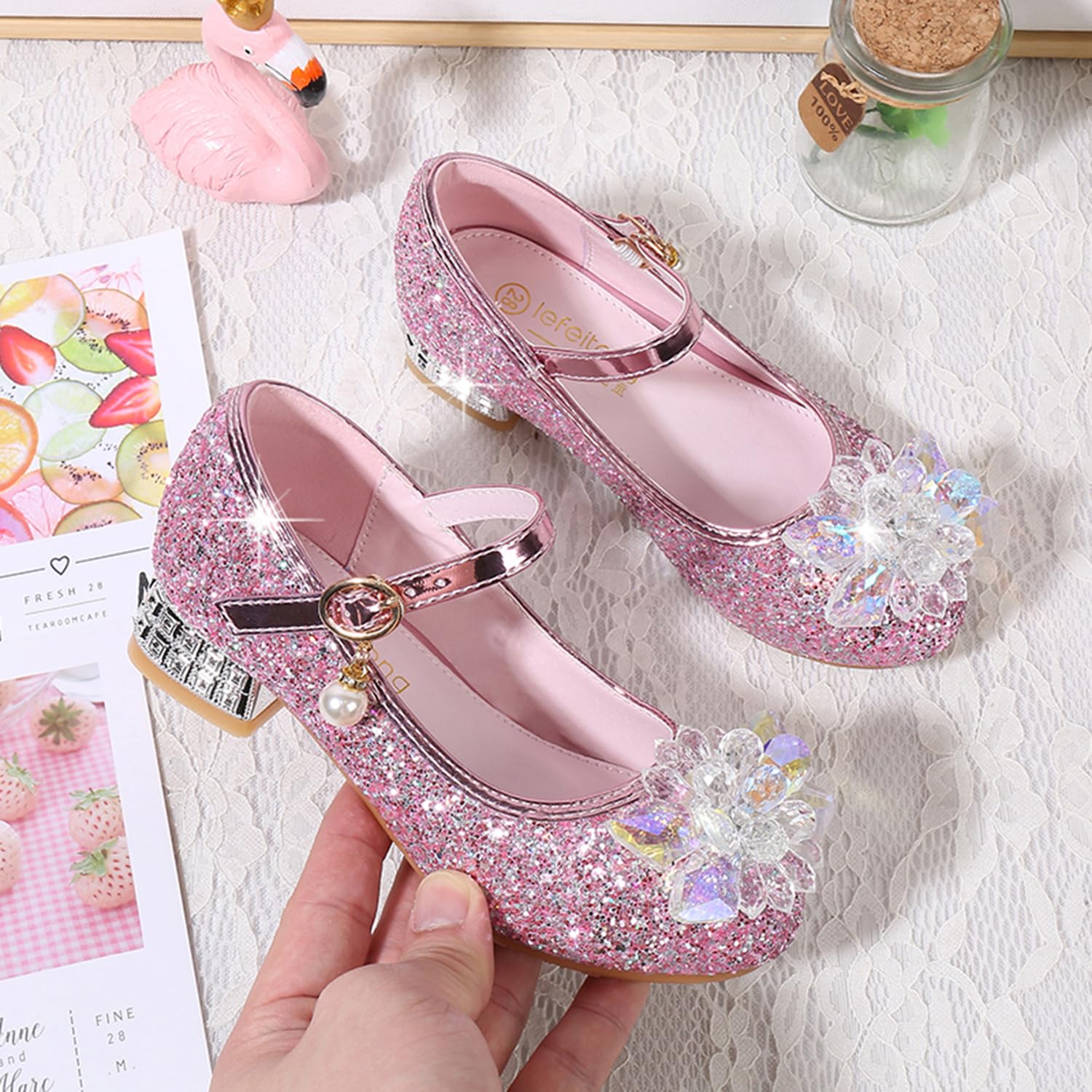Mädchen Schuhes für Verkleidung Sandalen Geschlossene Zehe Kinder Prinzessinnenschuhe Geburtstag Karneval Weihnachten Ballerinas Blockabsatz Abriebfest
