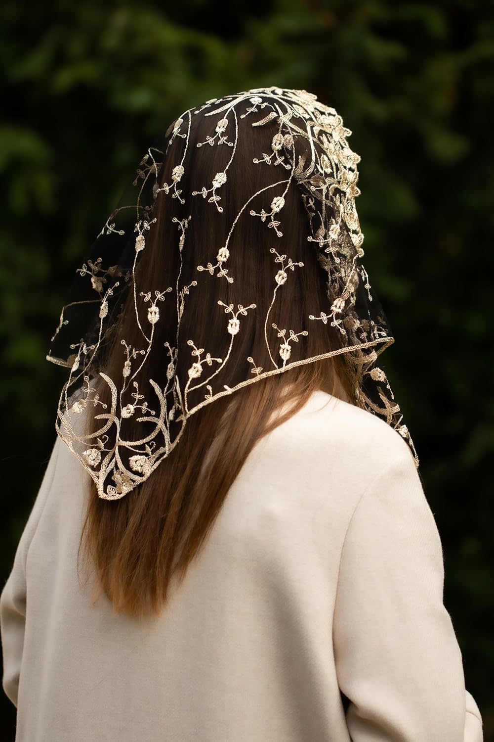 Catholic Mantilla Mass Veil Church Lace Veil Spanish Chapel Church Veil for Women Cathedral Mass Head Veil Short (Gold)