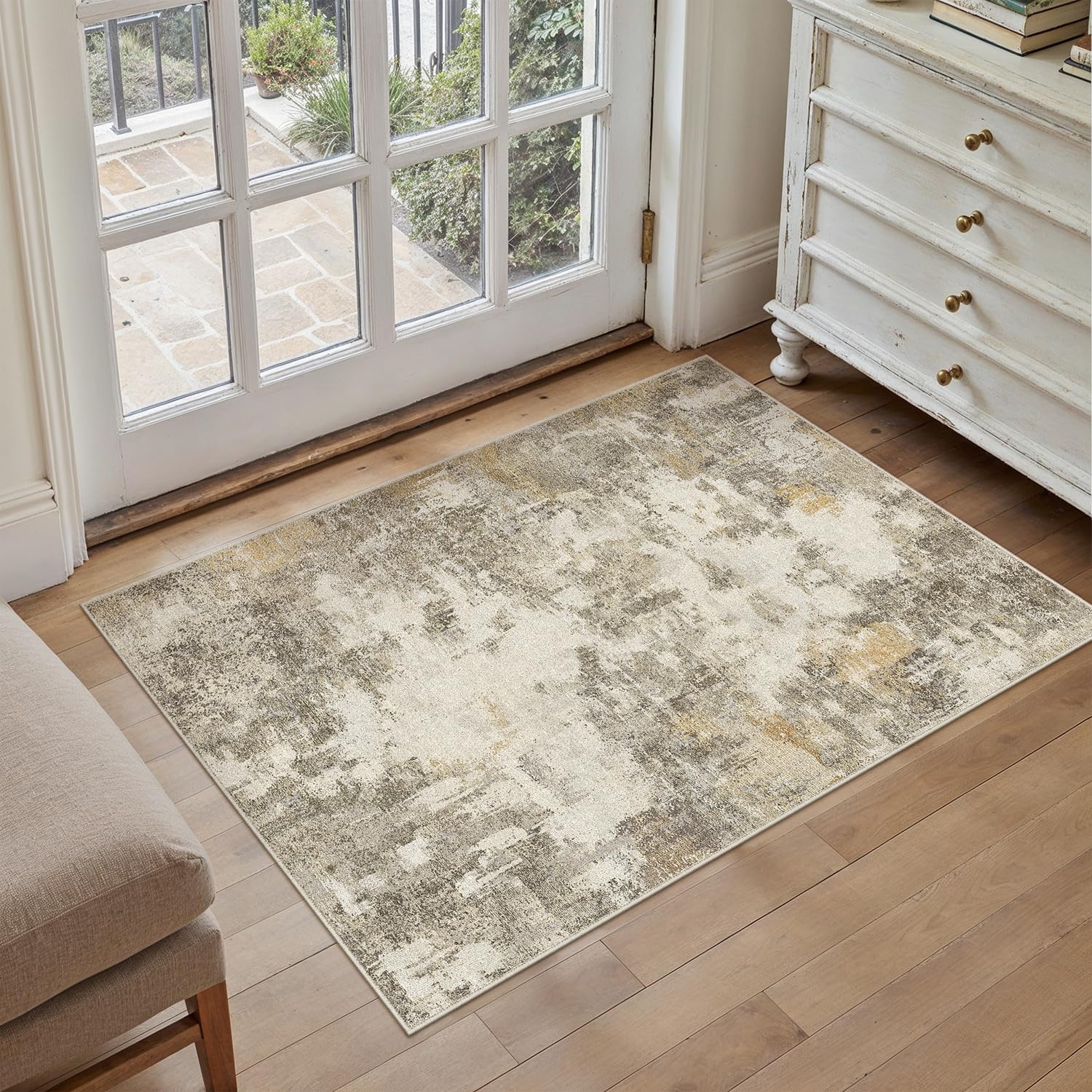 PureCozy Entryway Rug Indoor Door mat, Brown Abstract Small Washable Area Rugs Kitchen Bathroom Office Dining Room Mat, Low Pile Vintage Non-Slip Bedroom Carpet for Front Door Entrance, 60x90 cm