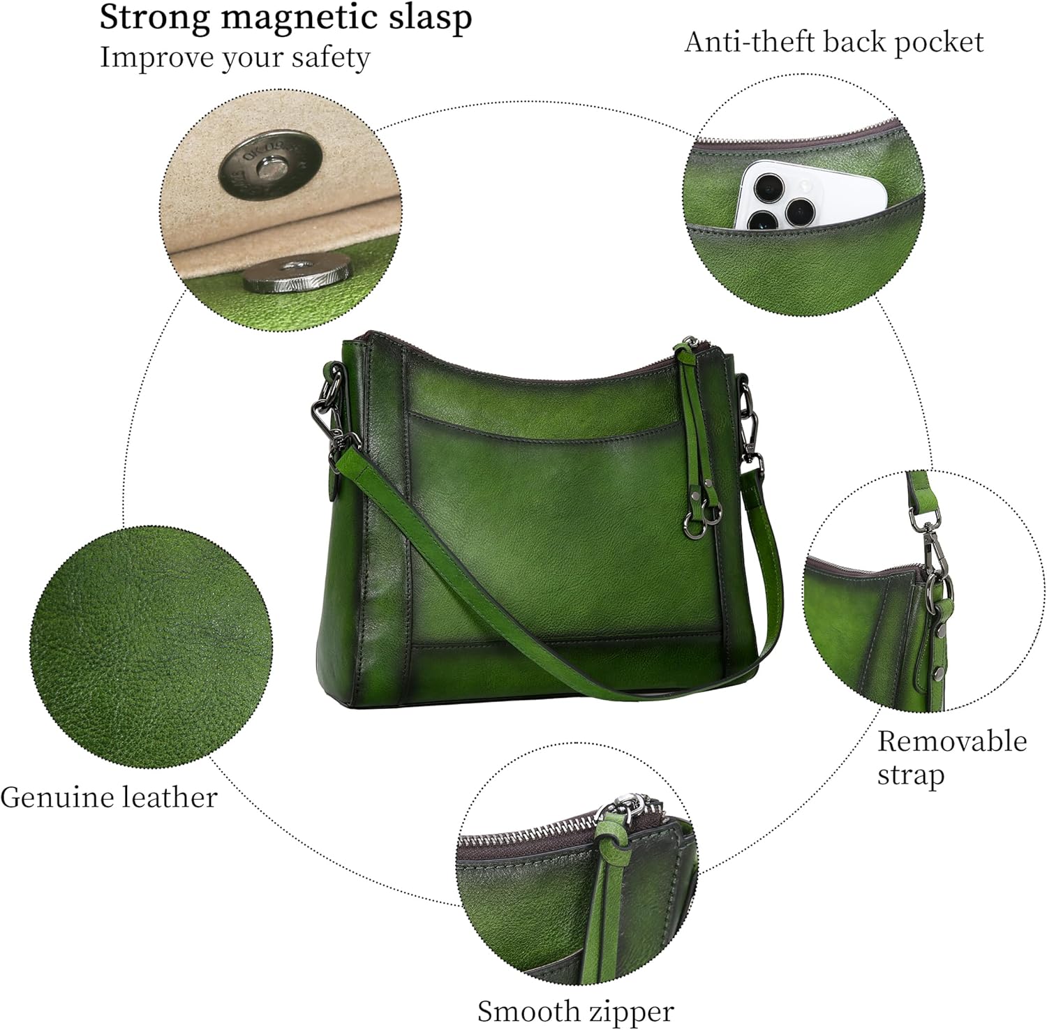 Iswee Leather Crossbody Bags for Women Shoulder Purse Medium Hobo Genuine Leather Satchel Purses and Handbags - Image 6