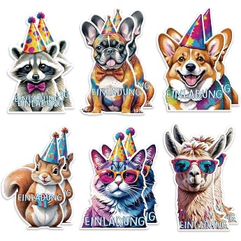 12 x Children's Birthday Invitation Cards Animals Invitation Cards Children's Birthday Girl Boy Invitation Cards Children's Birthday Fox for Children's Party Birthday Parties