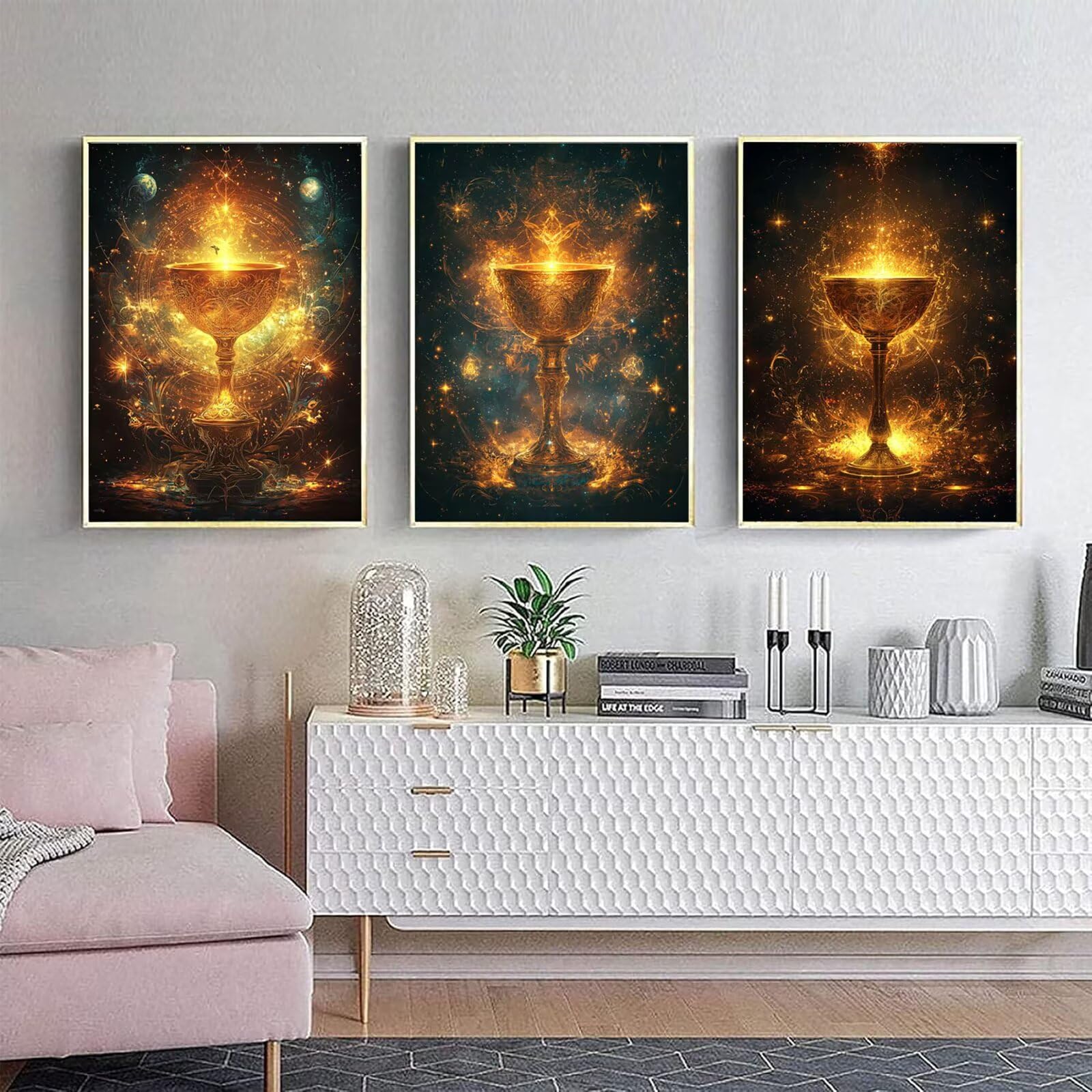 Cnyaunfi 3 opakowania 5D niebieski diamentowy zestawy do malowania, pełny zestaw do malowania żółtego diamentu, DIY kwadratowe wiertło diamentowe dla początkujących, diamentowe malowanie do salonu