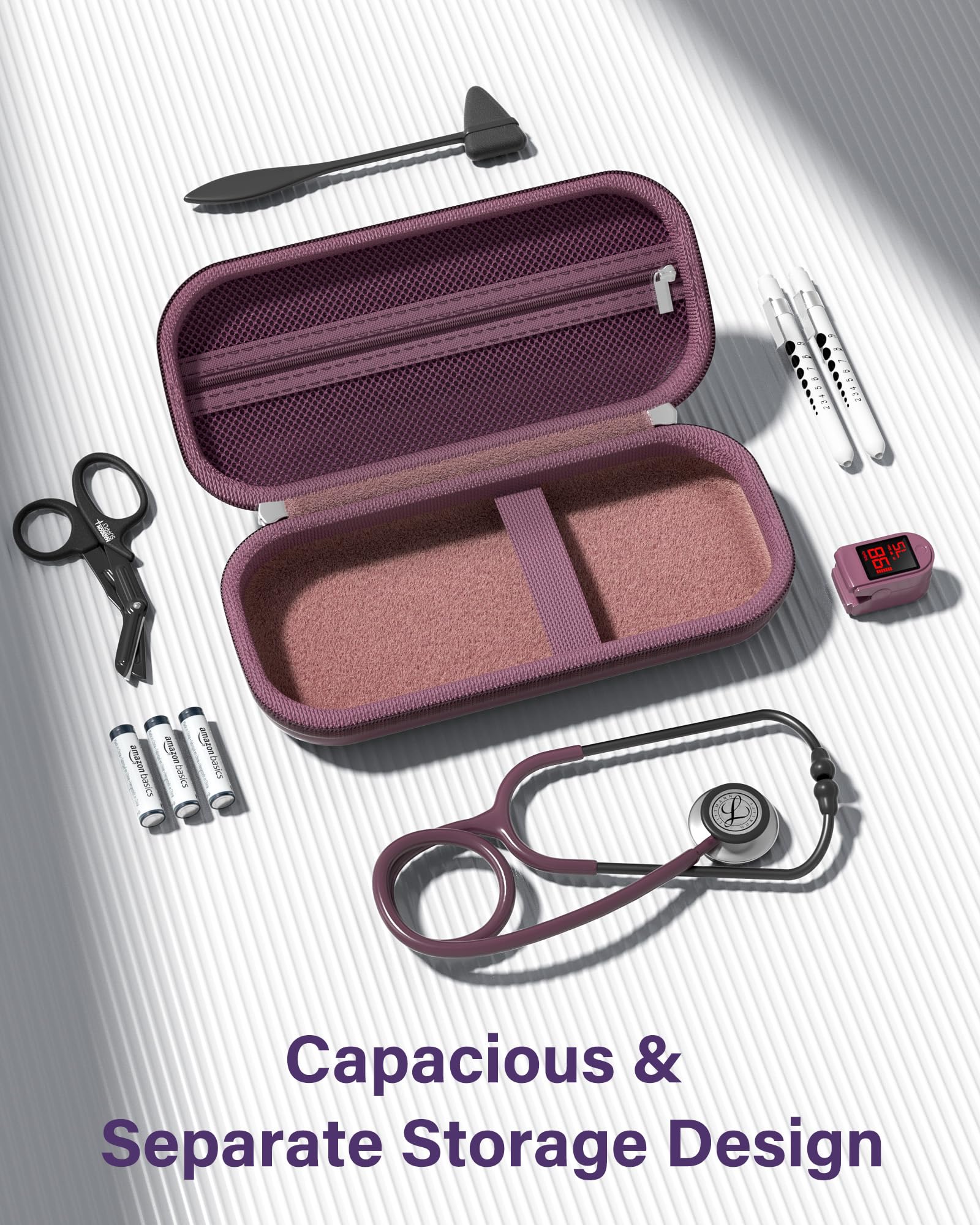 ProCase 聴診器ケース 耐衝撃 ハードEVA 収納ポーチ Littmann Cardiology対応 メッシュポケット付き - プラム | Classic III Lightweight III IV MDF Acoustica等対応, ベルベット裏地, 弾性固定バンド, 軽量コンパクト, 持ち手付き, 医療従事者への贈り物に