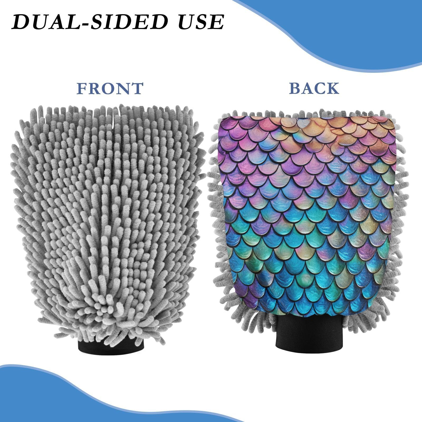 IOACIY Absorbent Microfiber Car Wash Drying Mitts, 2 Pack, Scratch-Free & Lint-Free, Rich Foam, Highly Absorbent, Double Sided, Wash Mitt Perfect for Car Washing, M, Fantasy Dragon Scales