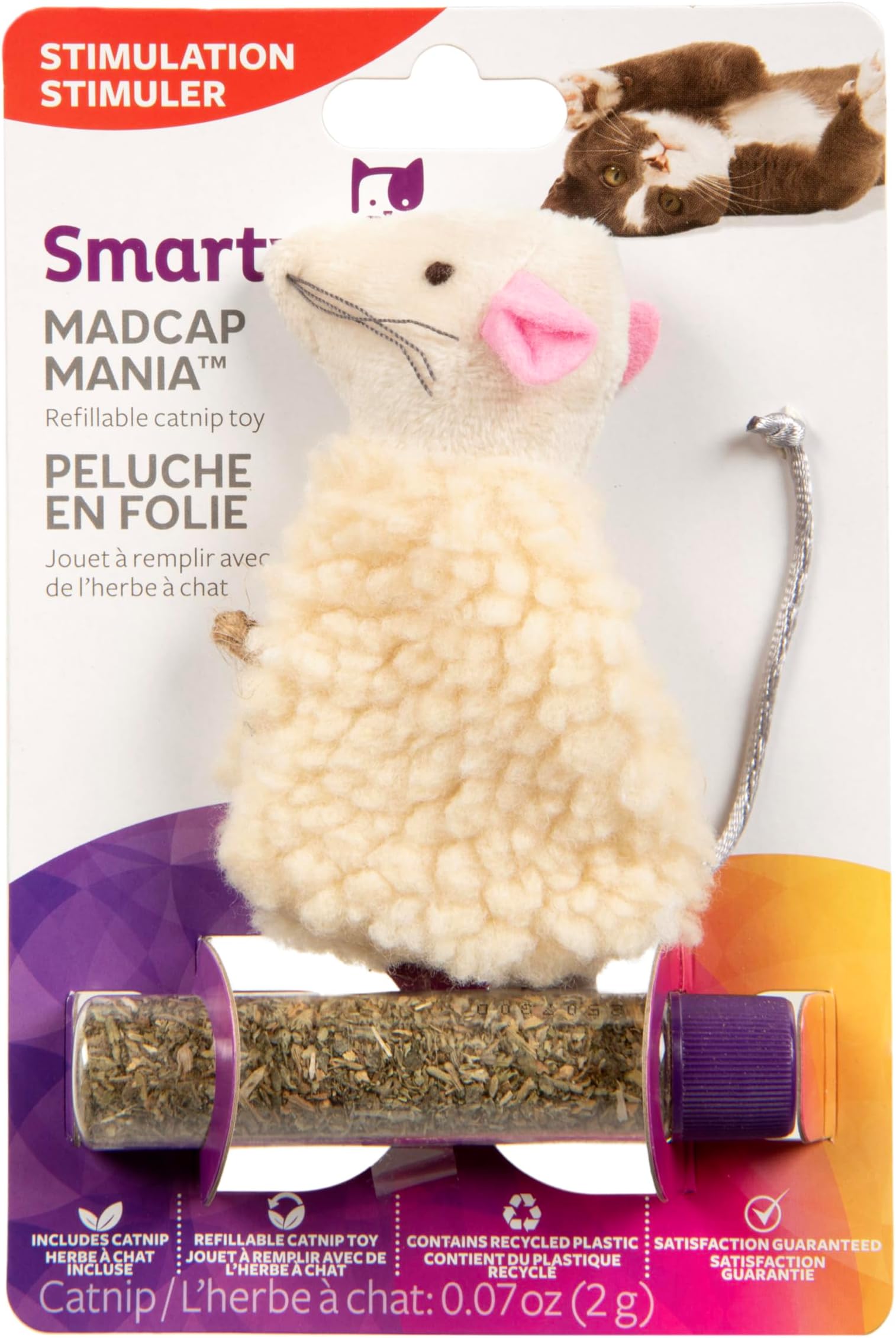 Madcap Mania Refillable Catnip Plush Cat Toy, Includes 2g Tube of Pure & Potent Catnip for Cats & Kittens