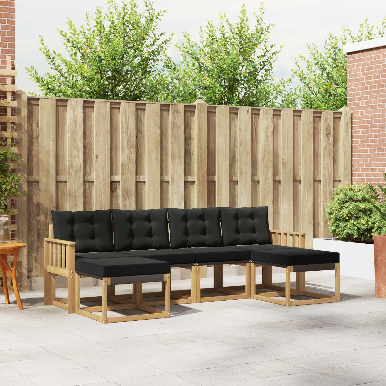 Canapé modulaire de jardin en acacia massif 6 places blanc et noir avec accoudoirs