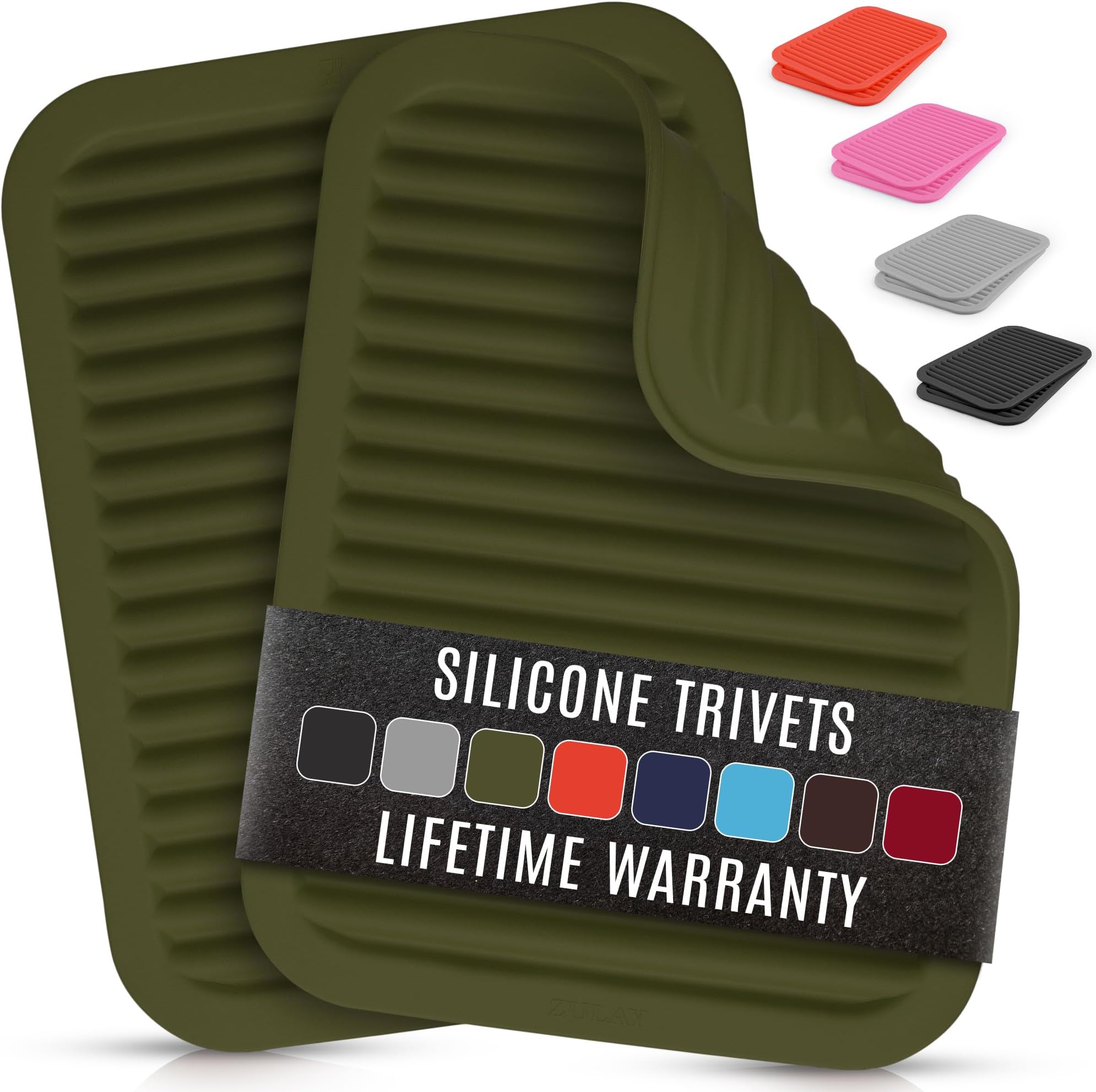 Zulay 2-Pack 9"x12" Silicone Trivets for Hot Pots & Pans – Heat-Resistant, Non-Slip Trivet Mats – Durable, Flexible, Multi-Purpose Hot Pads for Kitchen Counter & Table - Olive Green