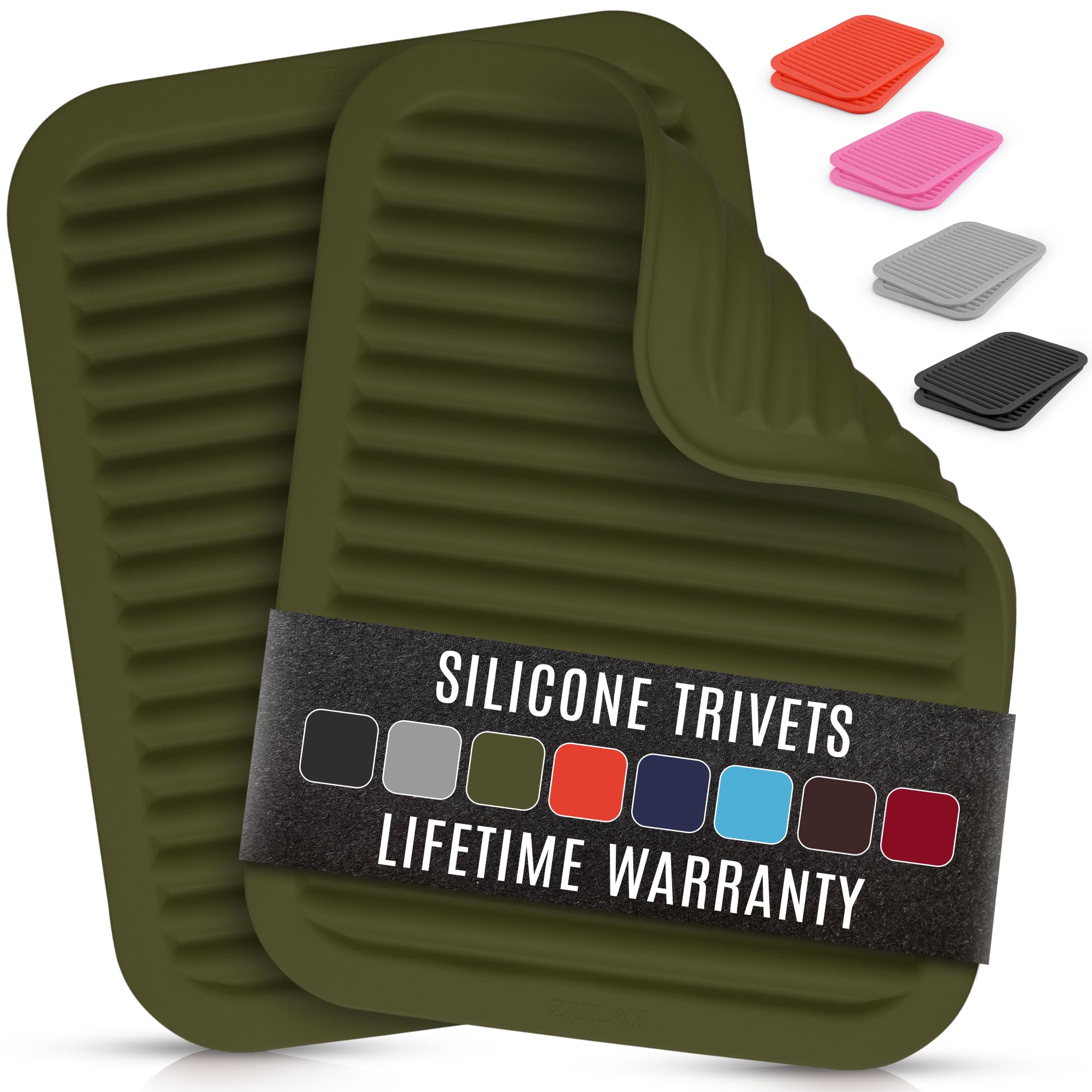 Zulay 2-Pack 9"x12" Silicone Trivets for Hot Pots & Pans – Heat-Resistant, Non-Slip Trivet Mats – Durable, Flexible, Multi-Purpose Hot Pads for Kitchen Counter & Table - Olive Green