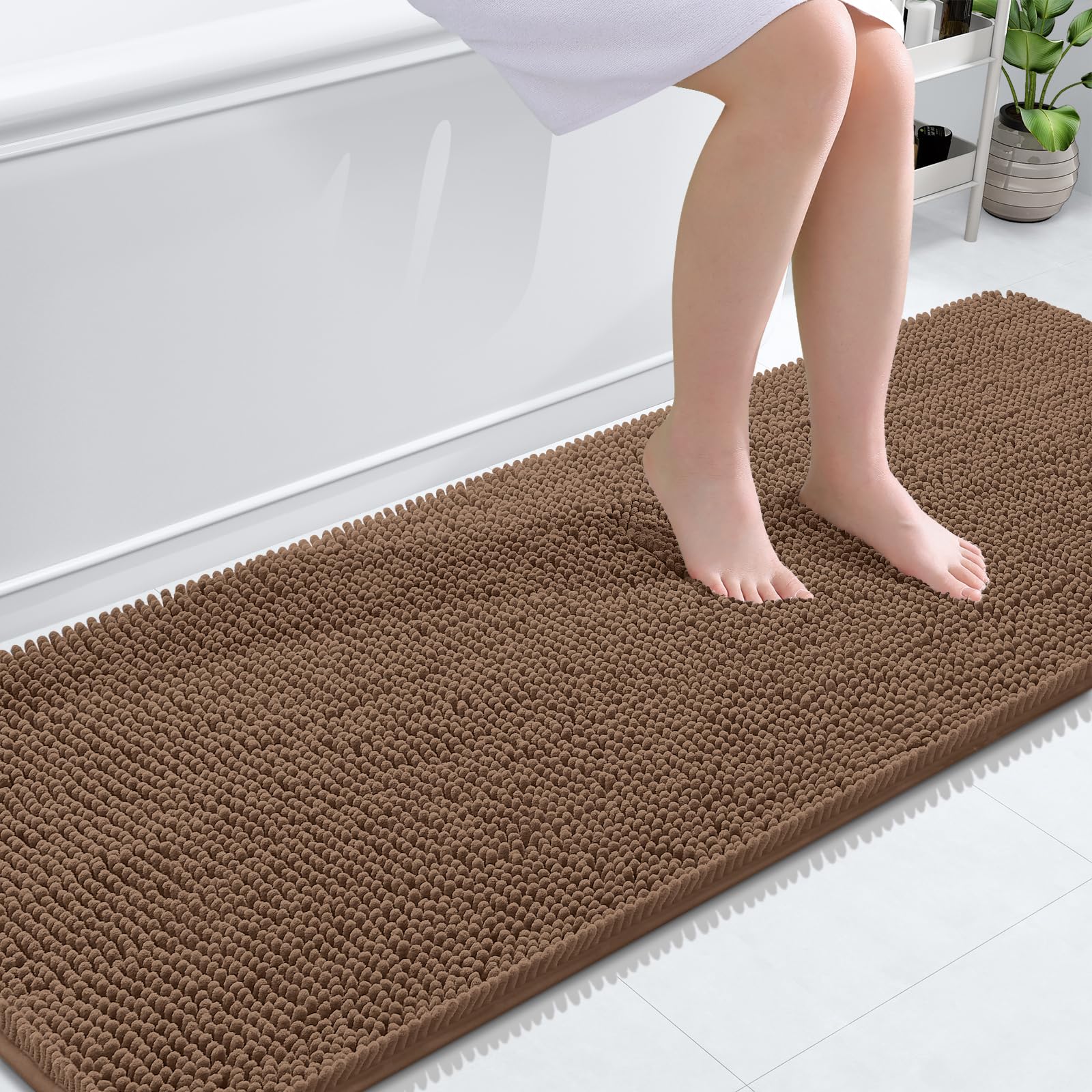 OLANLY Bathroom Runner Rugs 70x24, Extra Soft Absorbent Chenille Bath Rugs | Mocha, Quick-Drying Rubber Backing, Machine Washable Long Bath Mat for Bathroom Floor, Tub and Shower, Home Decor Accessories
