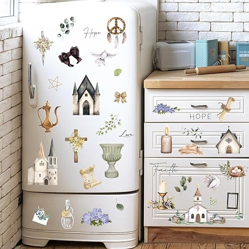 Miniatura 4 de Whaline 10 hojas de transferencia bíblica para manualidades, cruz de iglesia, vela floral, calcomanías para muebles, calcomanías para manualidades,