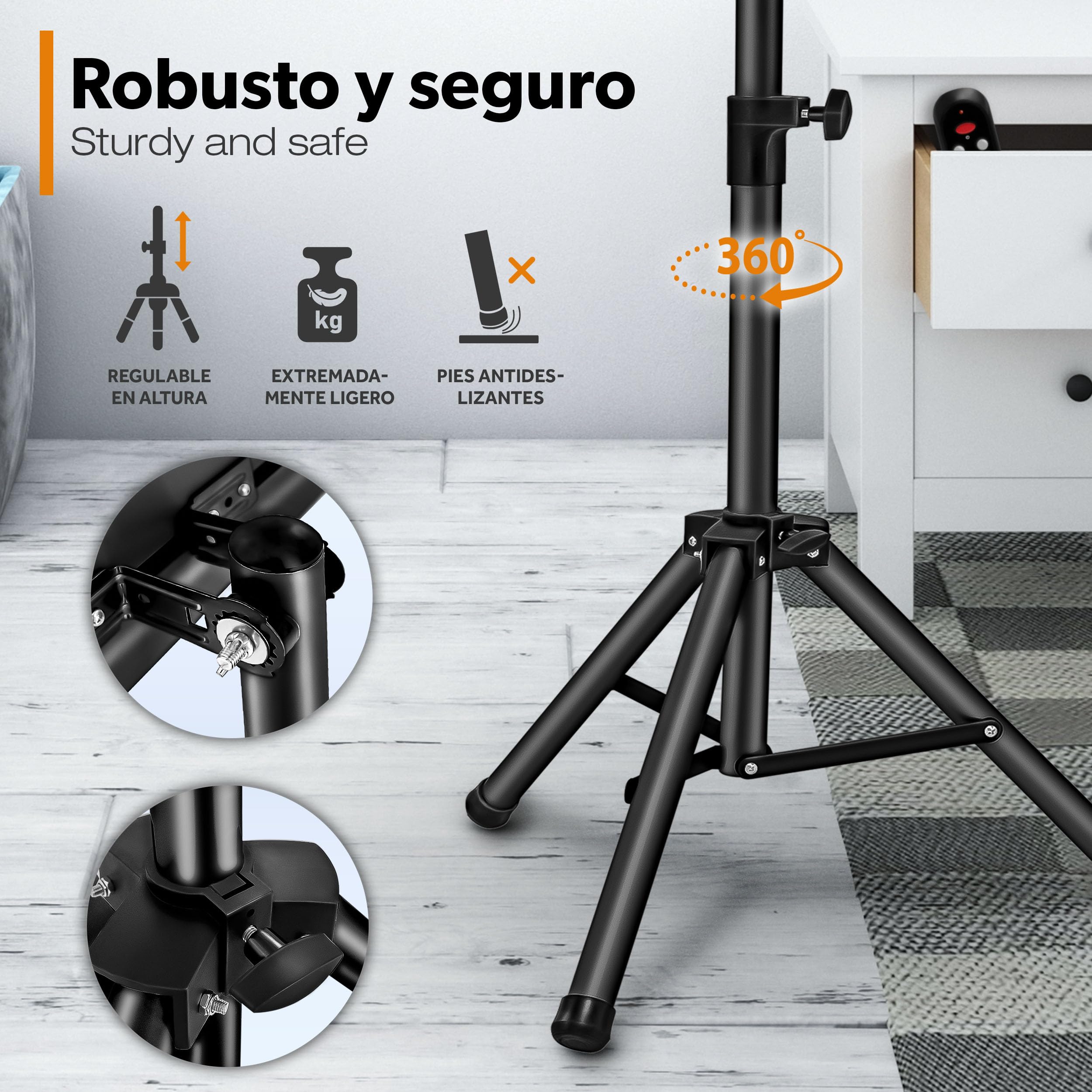 TRESKO Calefactor por Infrarrojos para Terraza | 2500W + Control Remoto | Estufa Radiante con 3 Temperaturas | Radiador Eléctrico para Exterior e Interior | Calentador con Altura Regulable (Negro)