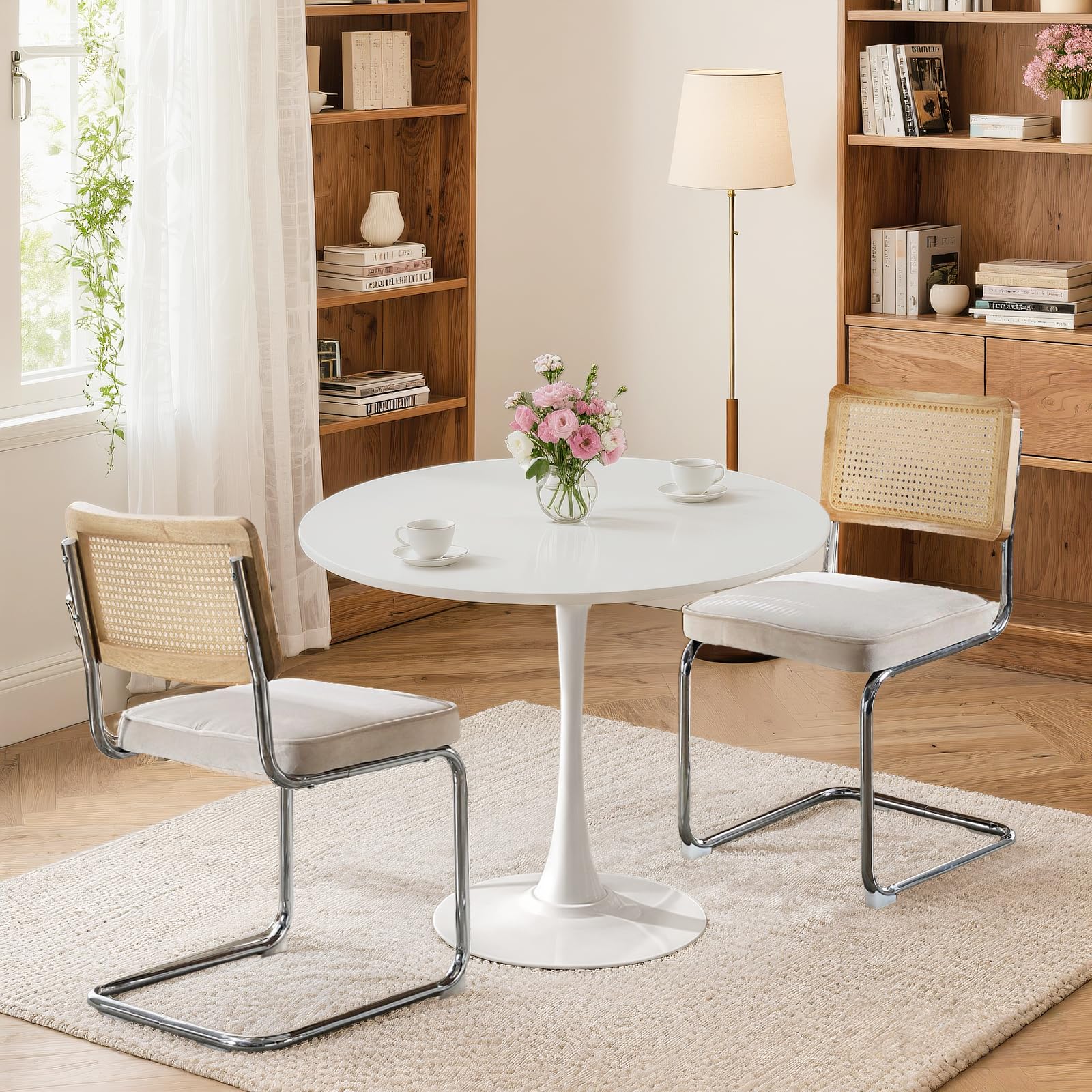 SoarFlash Kitchen Table and Chairs for 2, 24" Dining Table Set for 2 with Velvet Upholstered Chairs, 3 Piece Round Kitchen Table Set, Dining Room