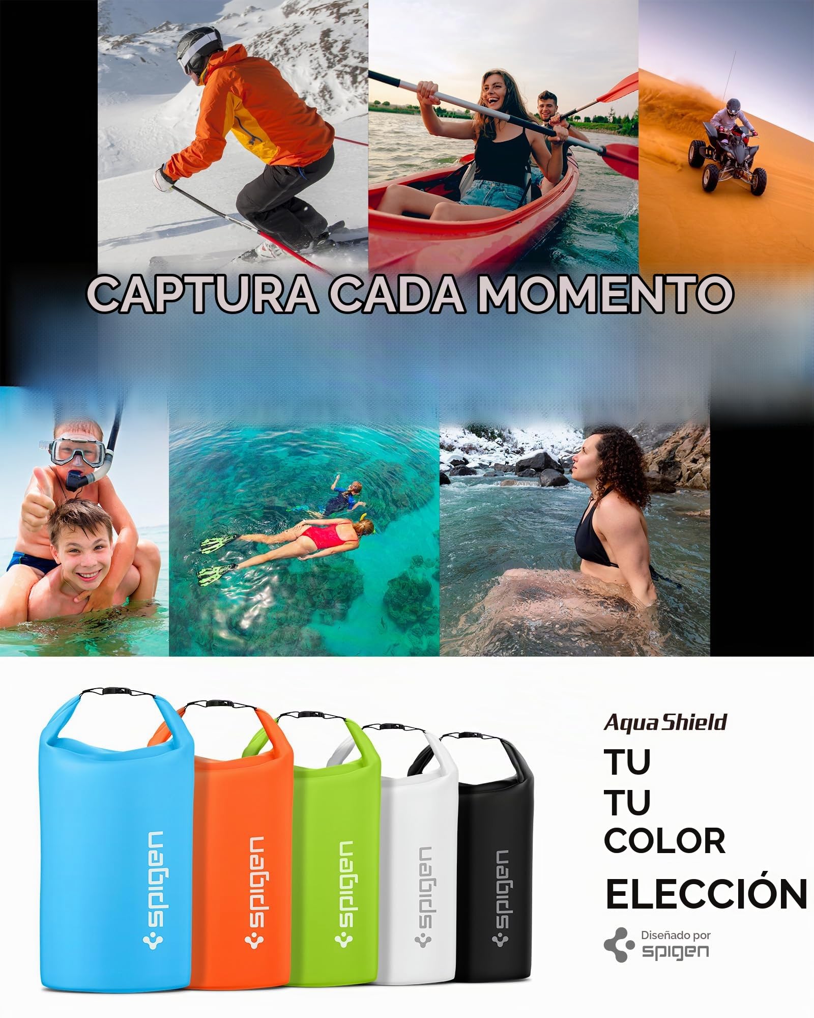 Spigen Aqua Shield Bolsa Impermeable, 30L Dry Bag, Bolsa Seca, Mochila con Correas Acolchadas Ajustables para Playa, Piscina, Pesca, Natación, Camping, Canoa, Senderismo, Kayak