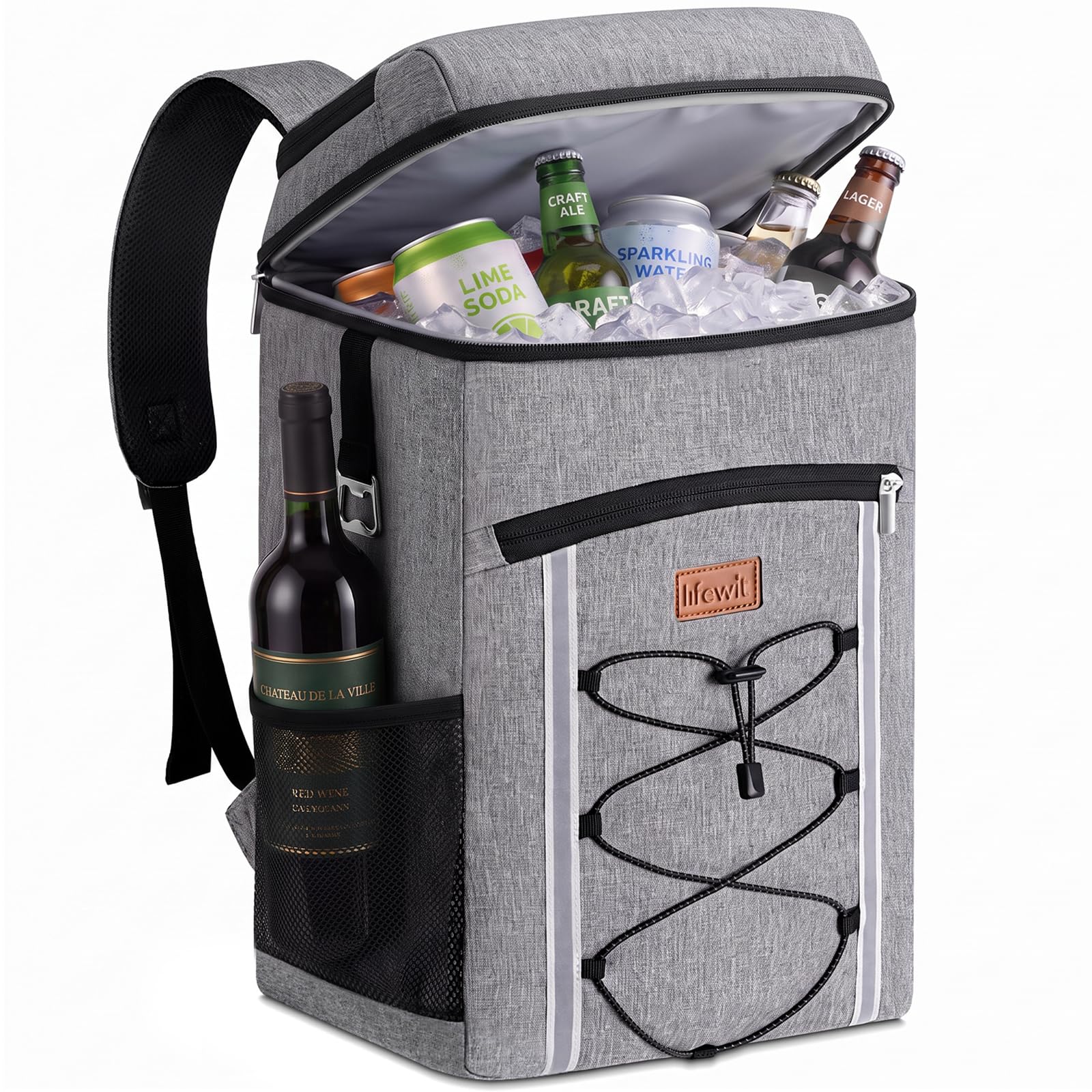 Lifewit 31L Backpack Cooler, Insulated Leakproof Soft Cool Backpack with Multi-Pockets & Bottle Opener, Waterproof Portable Thermal Bag for Camping Hiking Travel Picnic Beach, Grey