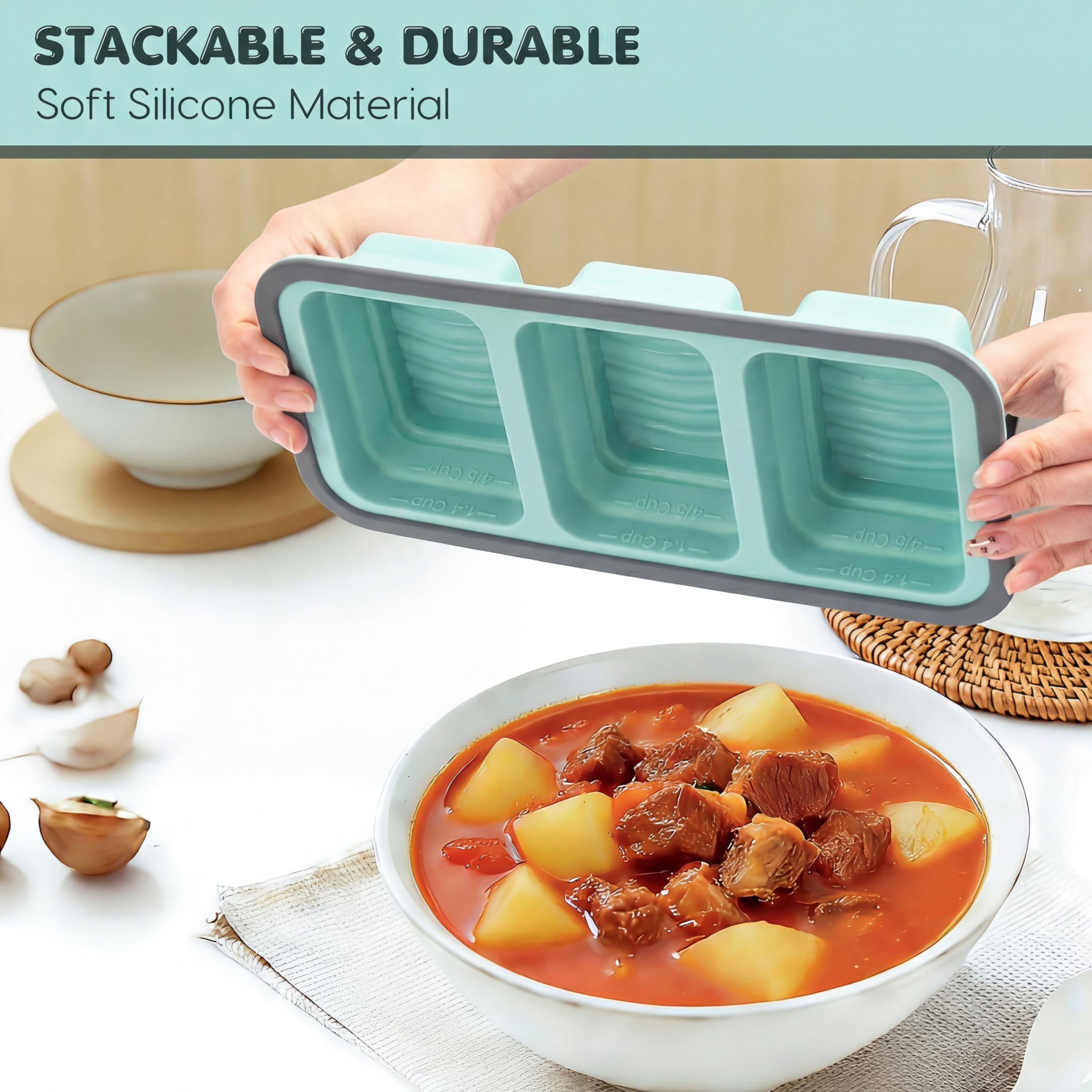 Silicone Soup Freezer Moulds with Lid, BPA-Free Soup Freezer Containers, 3 Ge, 29.5 x 14 x 6 cm - Image 7