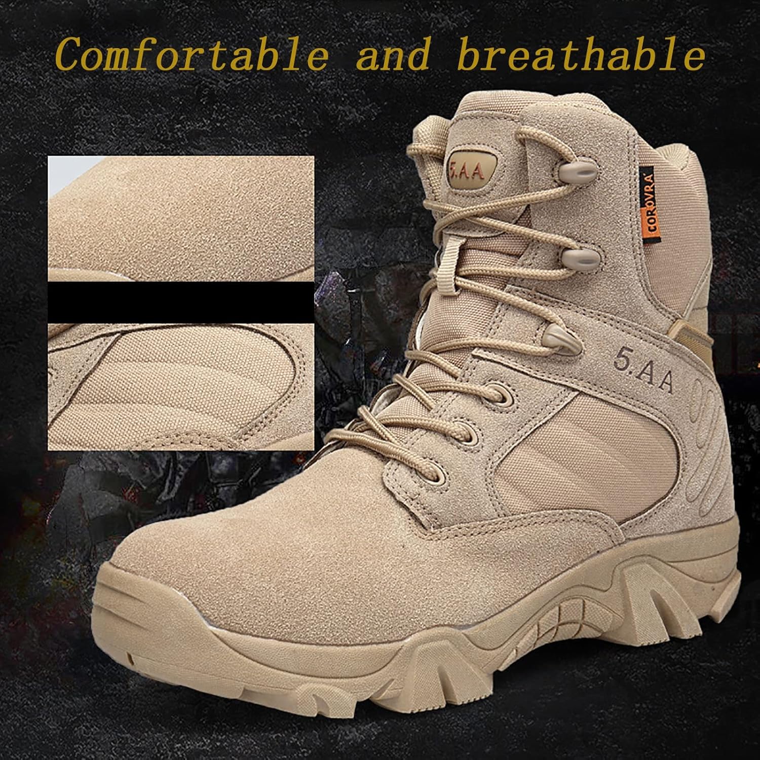 CLSQLXYJZC Outdoor Desert High Top Tactical Boots, Waterproof Non-slip rubber sole Outdoor Mountaineering Boots, Durable Lace-up Sports Breathable Trekking Boots