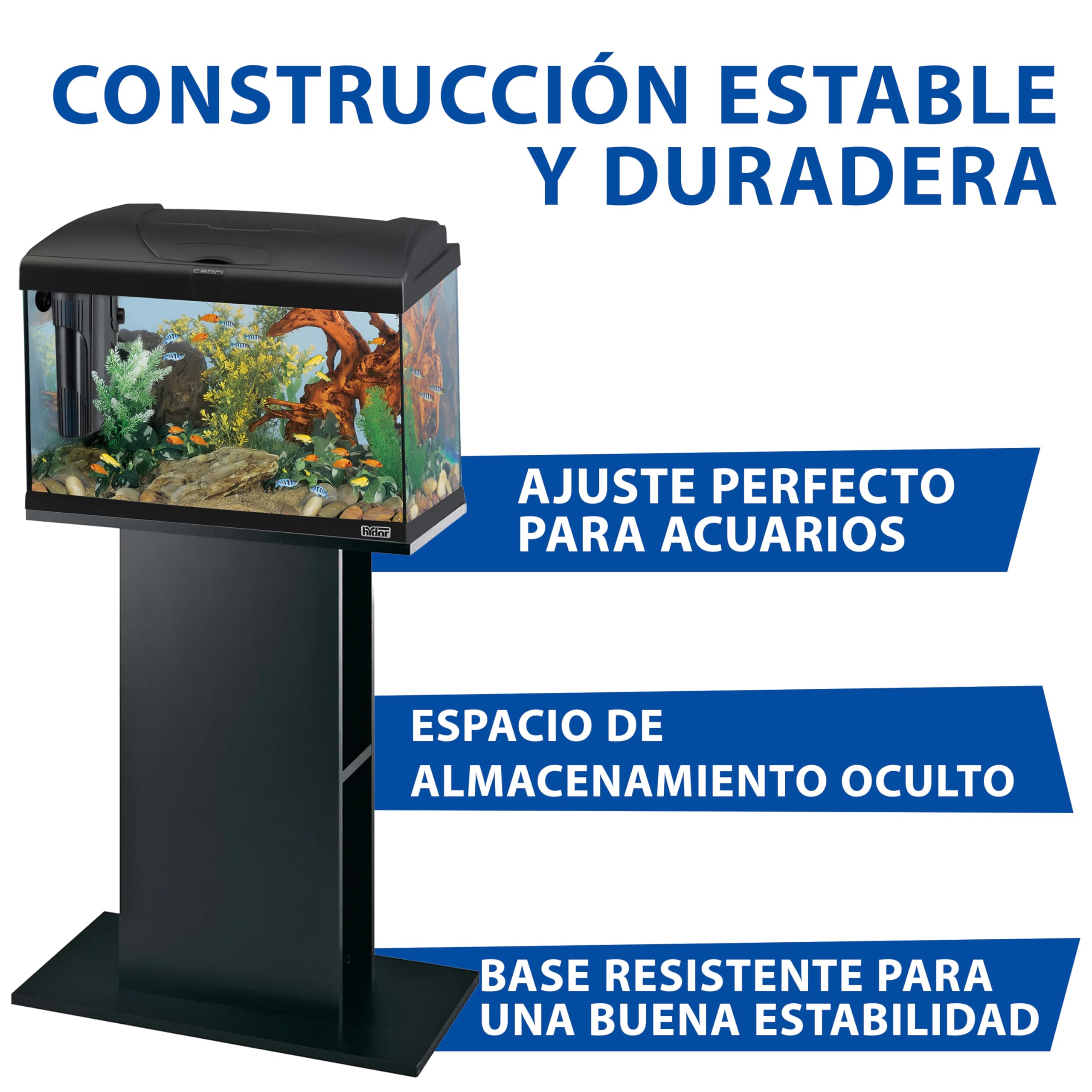 Hydor Mueble para Acuario, Mueble para Acuario, Resistente a la Humedad, Estructura sólida, Patas Ajustables, 62,5 x 34,5 x h 73 cm, en Madera, Negro