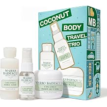 Mario Badescu Coconut Body Travel Trio Coconut Body Wash, Body Butter & Body Oil Spray with Shea Butter, Argan Oil & Aloe for Soft, Smooth, Nourished, Radiant Skin